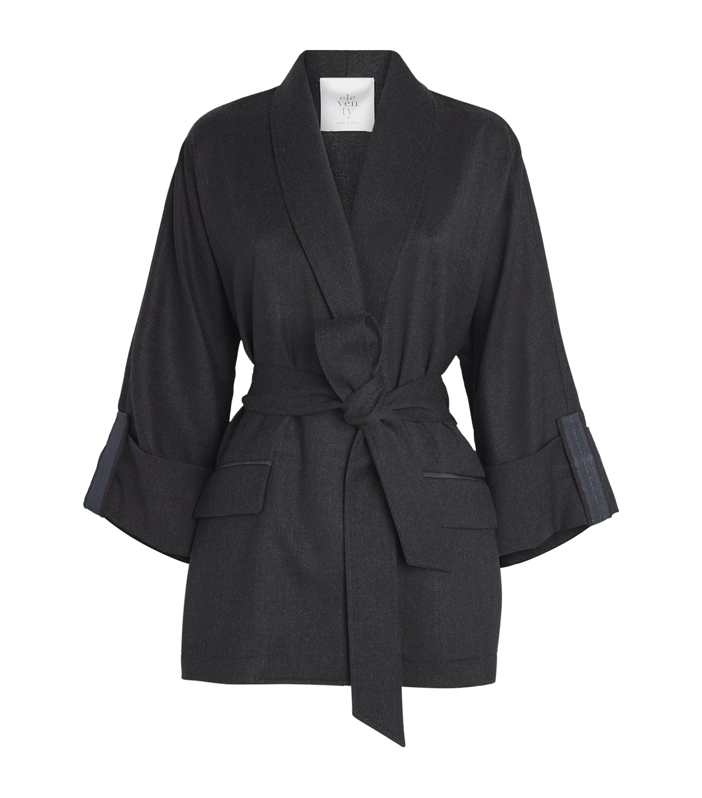 Eleventy Wool-blend Belted Jacket In Black