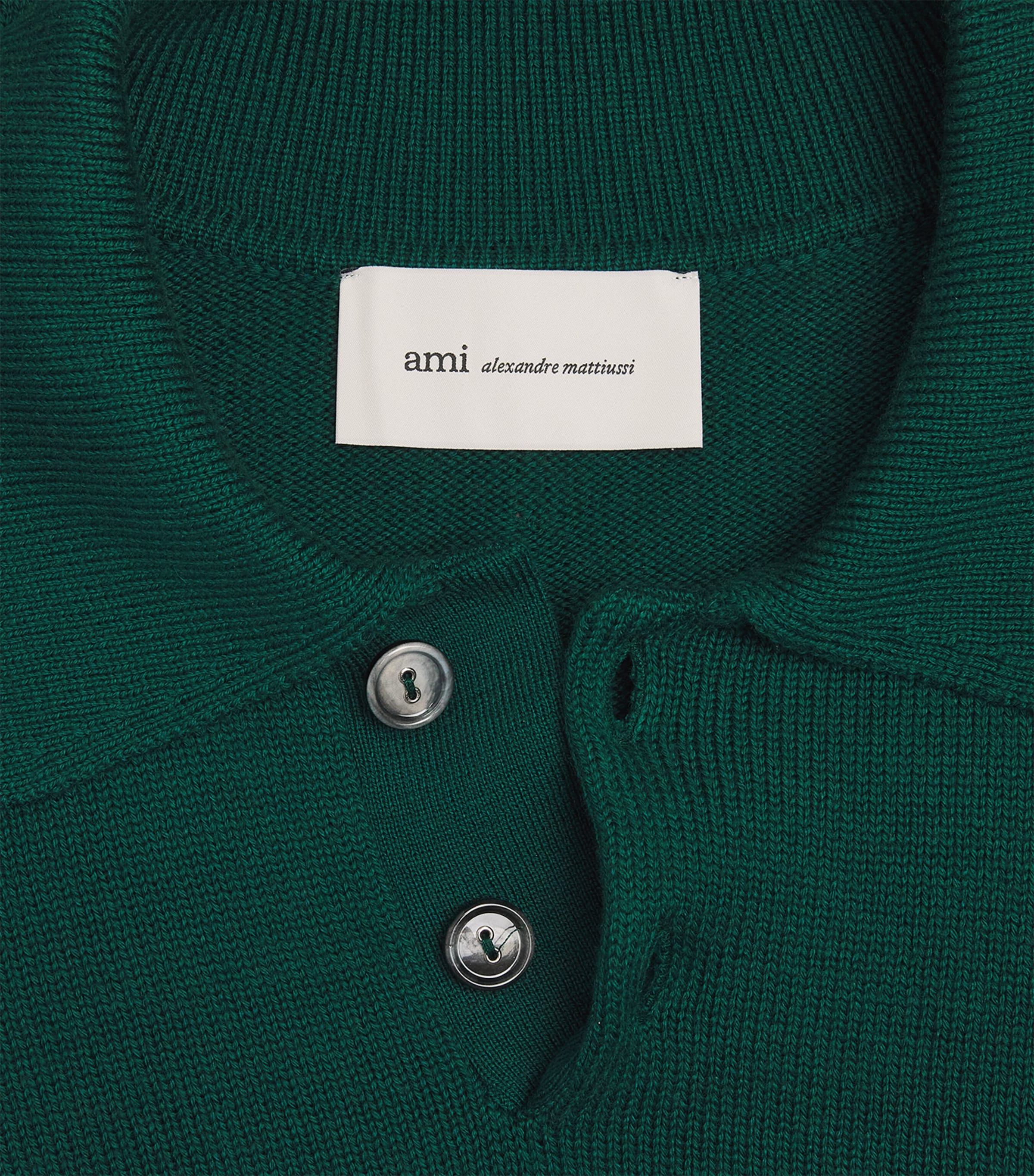 AMI Paris Mens Wool-Cotton Boxy Polo Sweater Vert Sapin Image 6