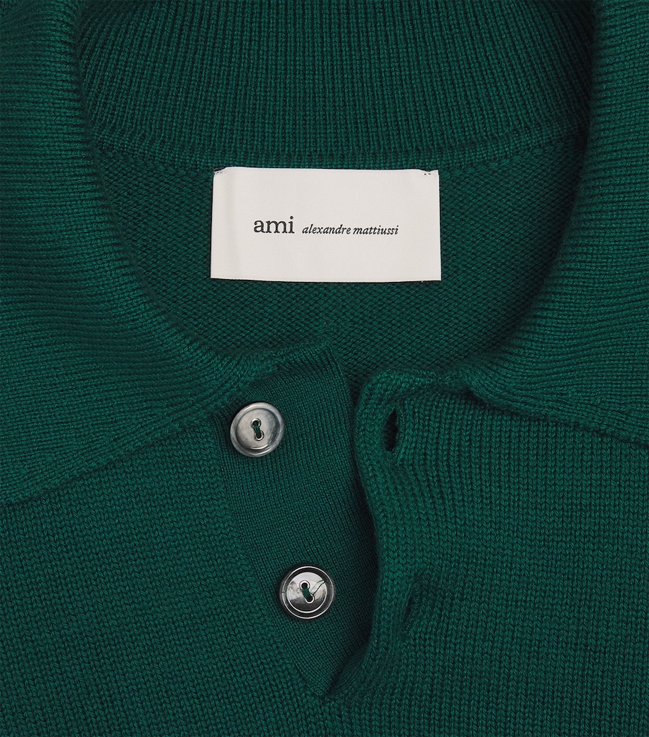 AMI Paris Mens Wool-Cotton Boxy Polo Sweater Vert Sapin Image 6