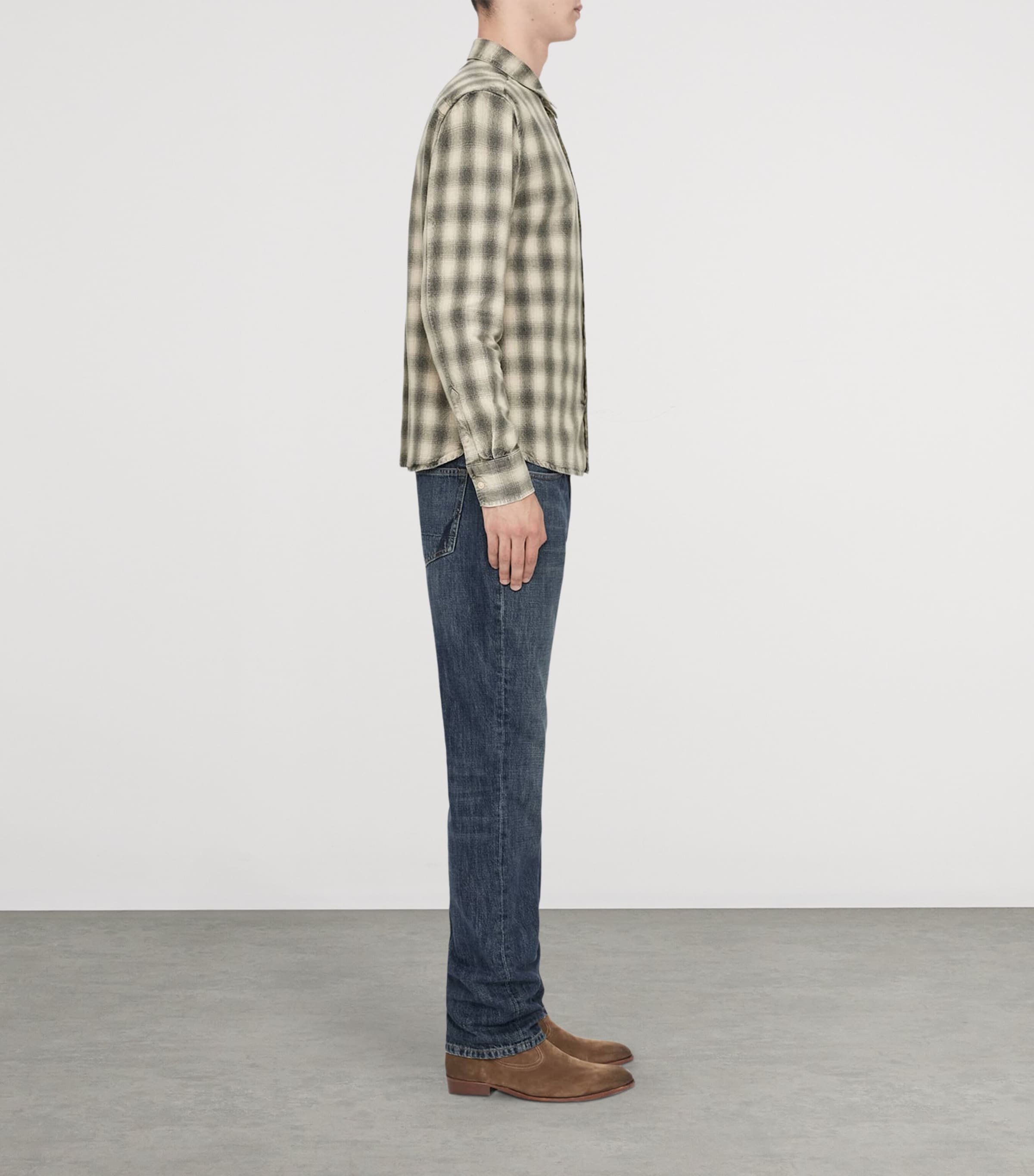AllSaints Mens Bower Check Shirt Cloud Grey Image 6