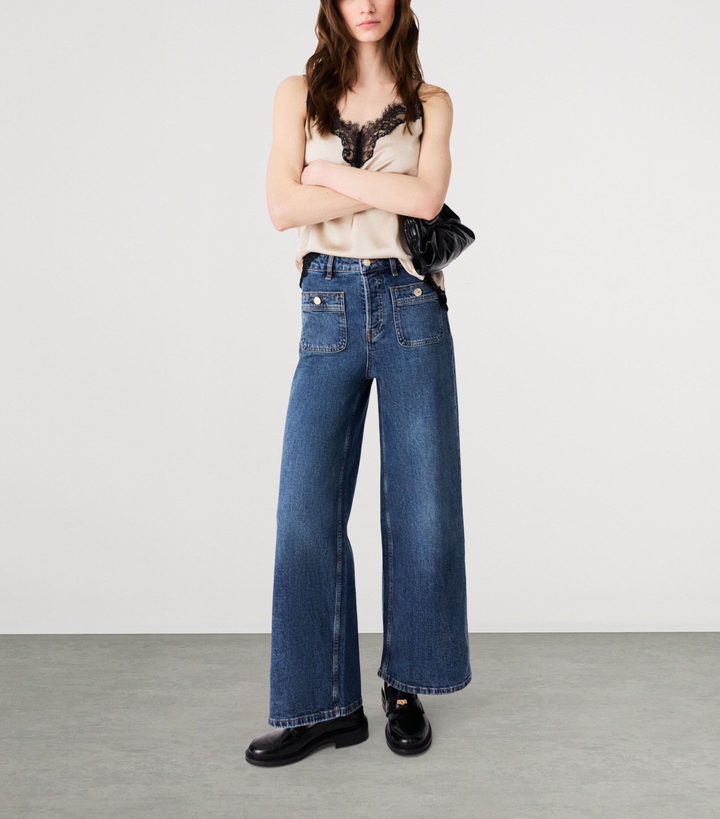 Maje Womens Stretch Wide-Leg Jeans Blue Image 2
