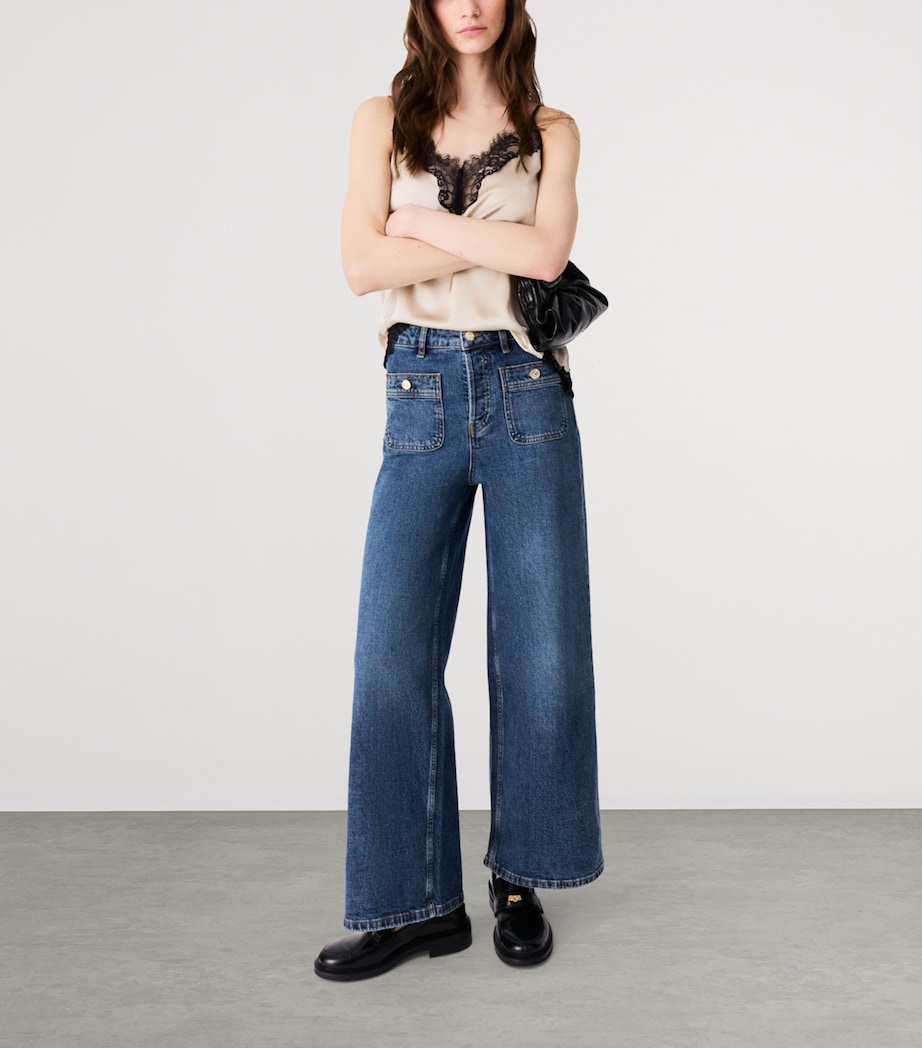 Maje Womens Stretch Wide-Leg Jeans Blue Image 2