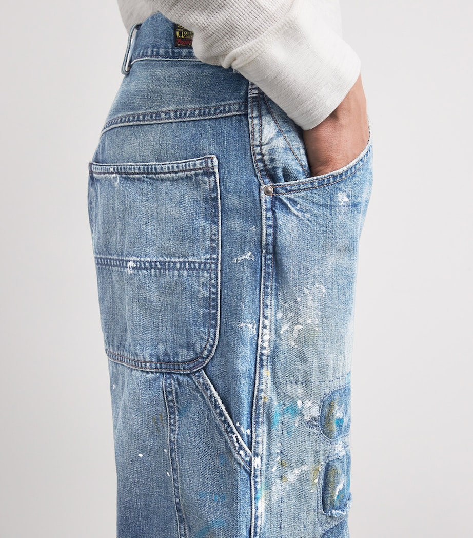 Paint-Splatter Distressed Straight Jeans BLUE Image 6