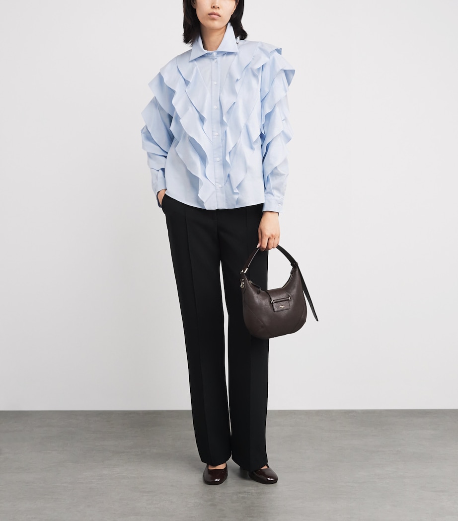 Sandro Paris Womens Cotton Ruffled Shirt Sky Blue Image 2