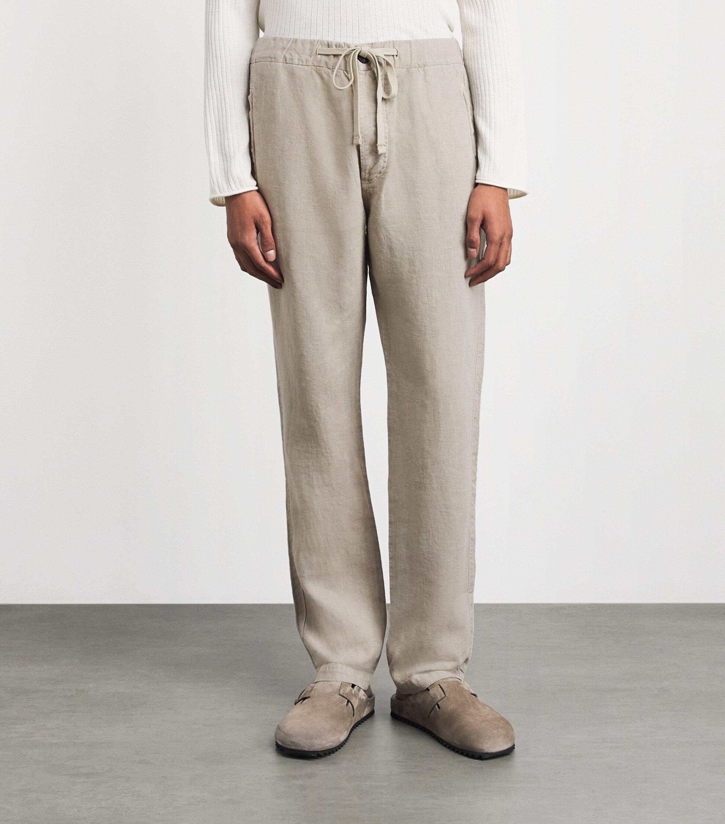Citizens of Humanity Mens Linen Drawstring Straight Trousers Wheat Image 4