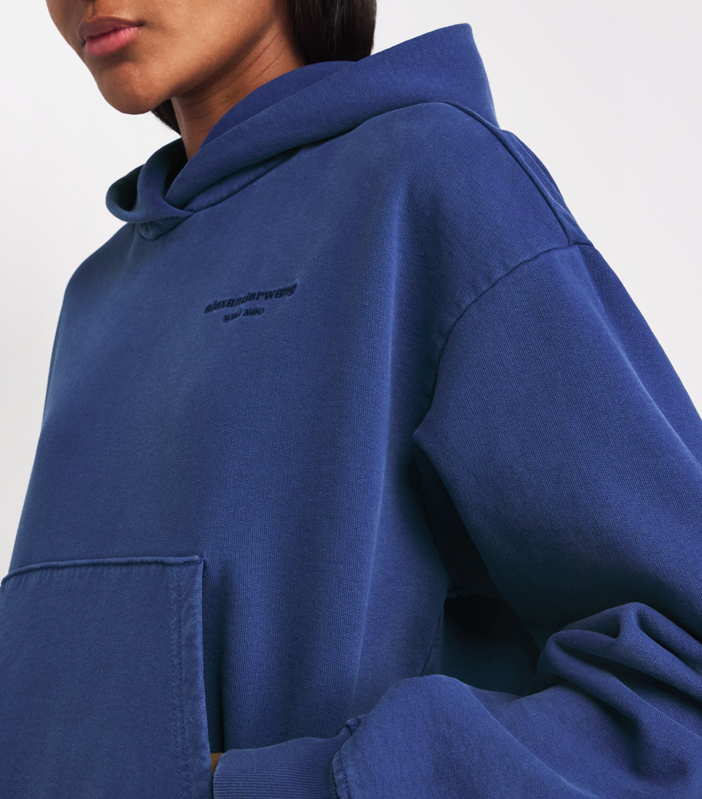 Alexander Wang Blue Cotton Logo Cropped Hoodie | Harrods US