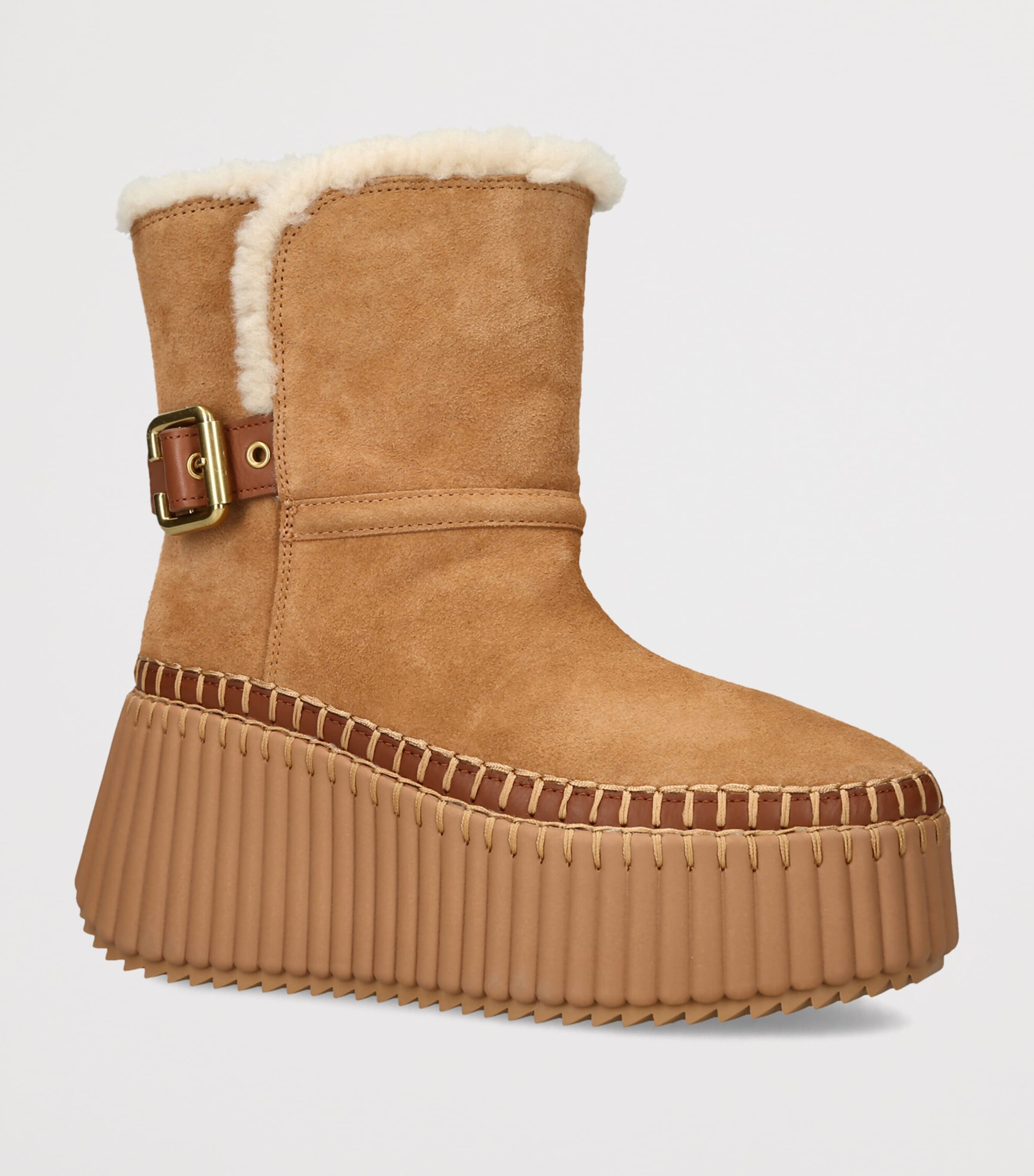 Chloé Suede-Shearling Nama Ankle Boots 80 Mid Brown Image 2