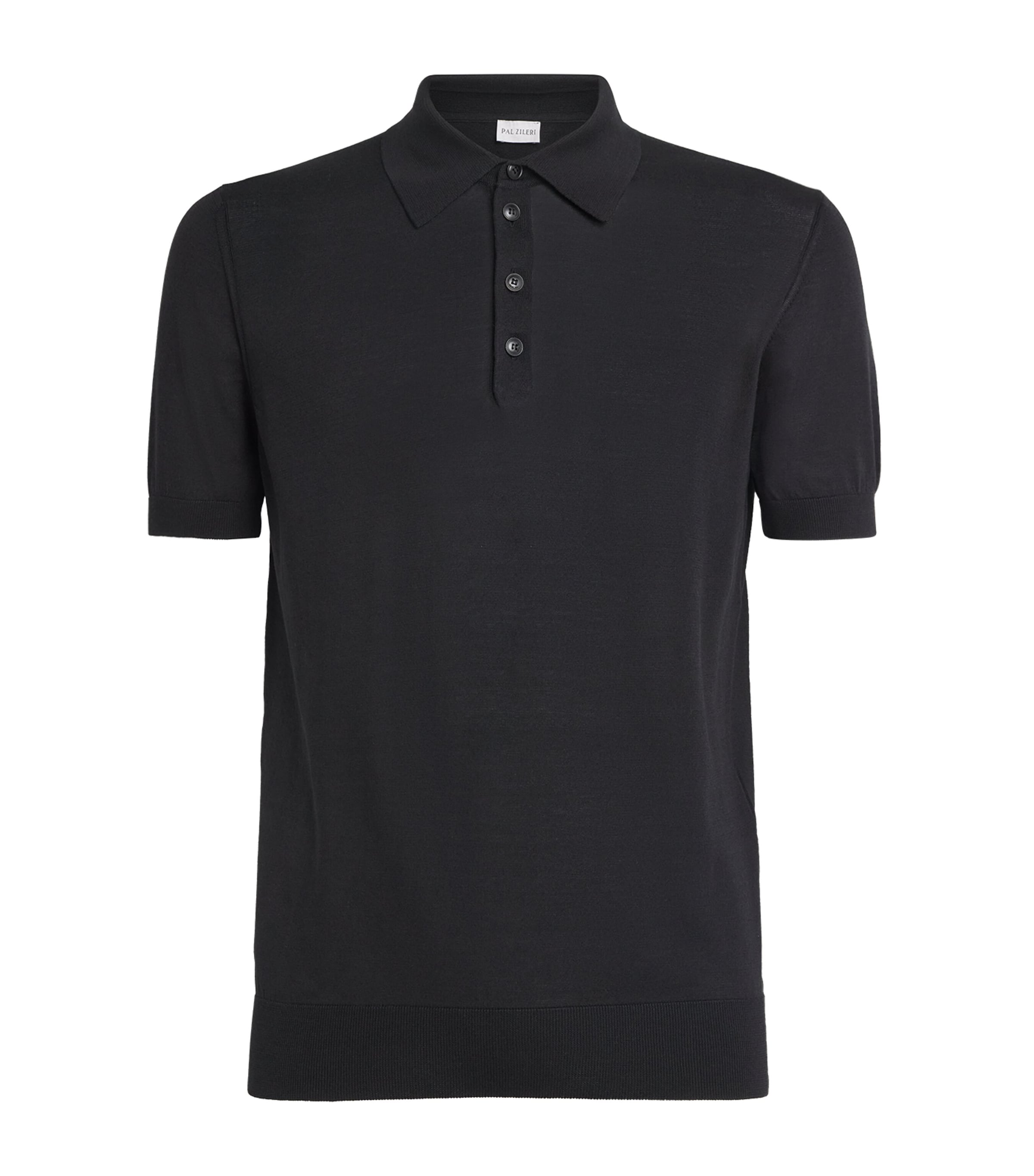 Pal Zileri Mens Silk-Cotton Polo Shirt Black Image 1