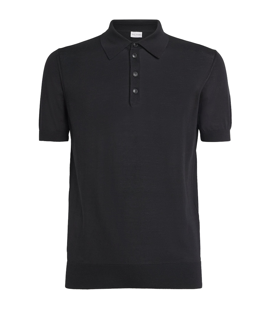 Pal Zileri Mens Silk-Cotton Polo Shirt Black Image 1