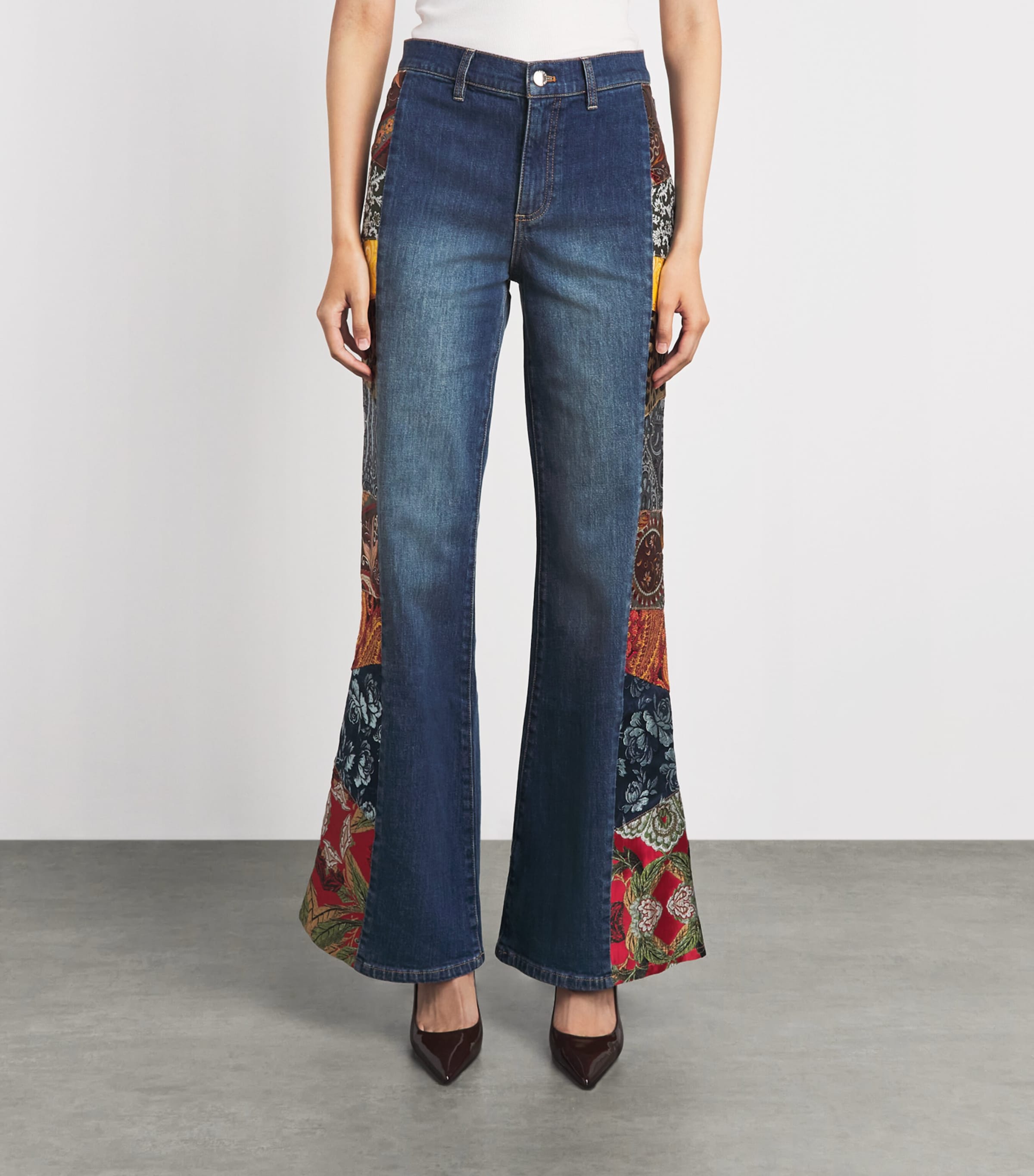 Alice+Olivia Womens Stretch-Denim Patchwork Flare SB Jeans Geor Vnt Blu/ml Image 4