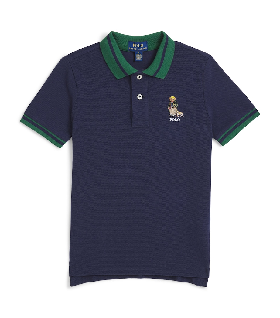 Cotton Polo Bear Polo Shirt (6-12 Years) NAVY Image 1