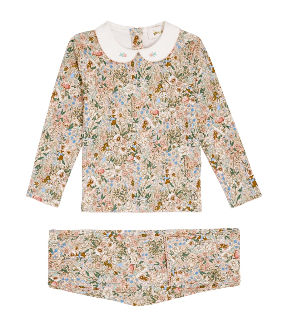 Harrods Pima Cotton Printed Pyjama Top and Bottoms Set (2-12 Years) Pink Image 1