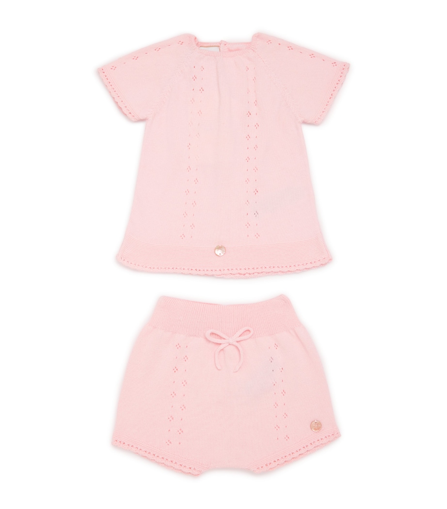 Cotton Knitted Top and Bloomers Set (0-6 Months) 322 H82 PASTEL PINK Image 1