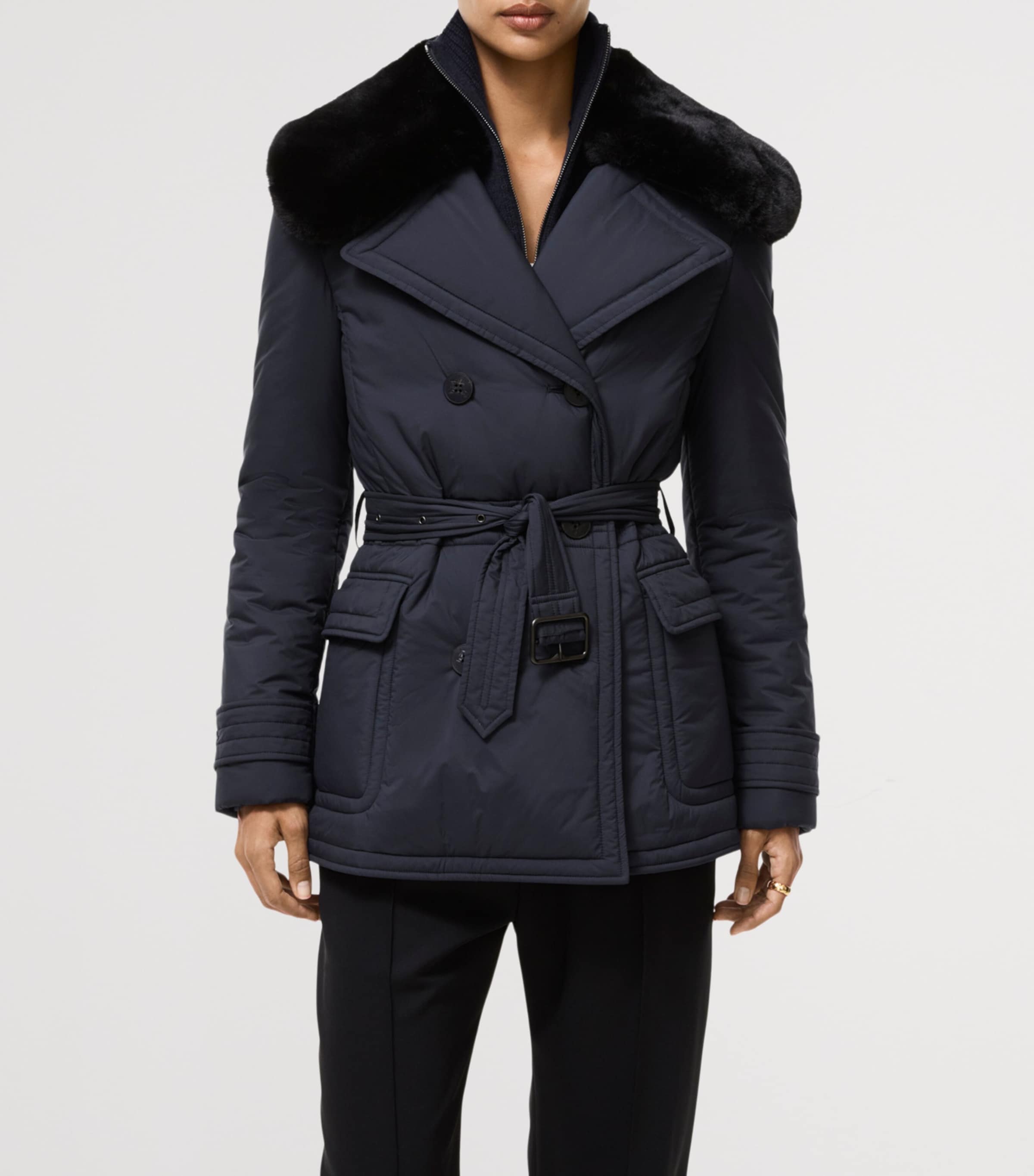 Burberry Womens Padded Hertford Trench Jacket Navy Image 3