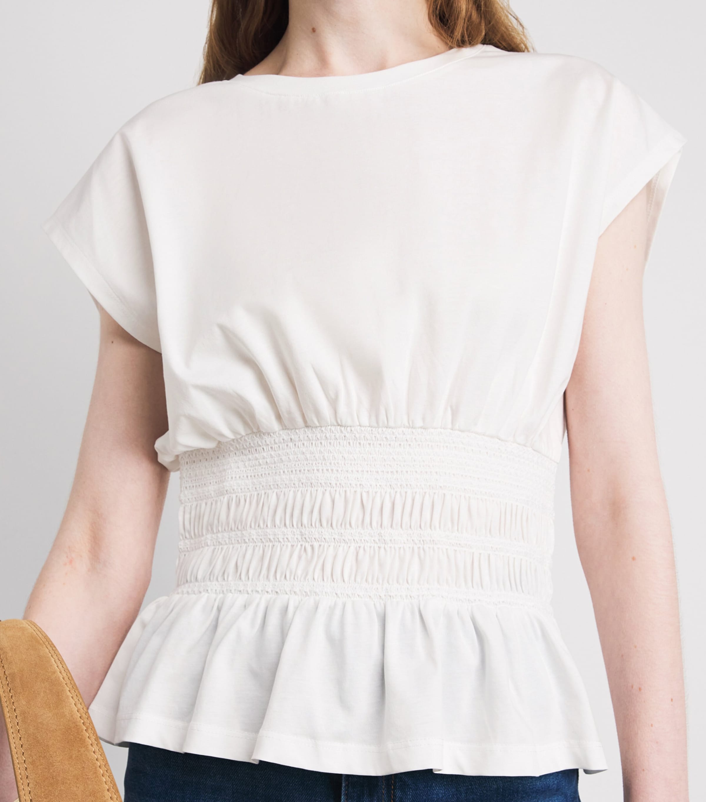 Maje Womens Cotton Shirred T-Shirt White Image 3