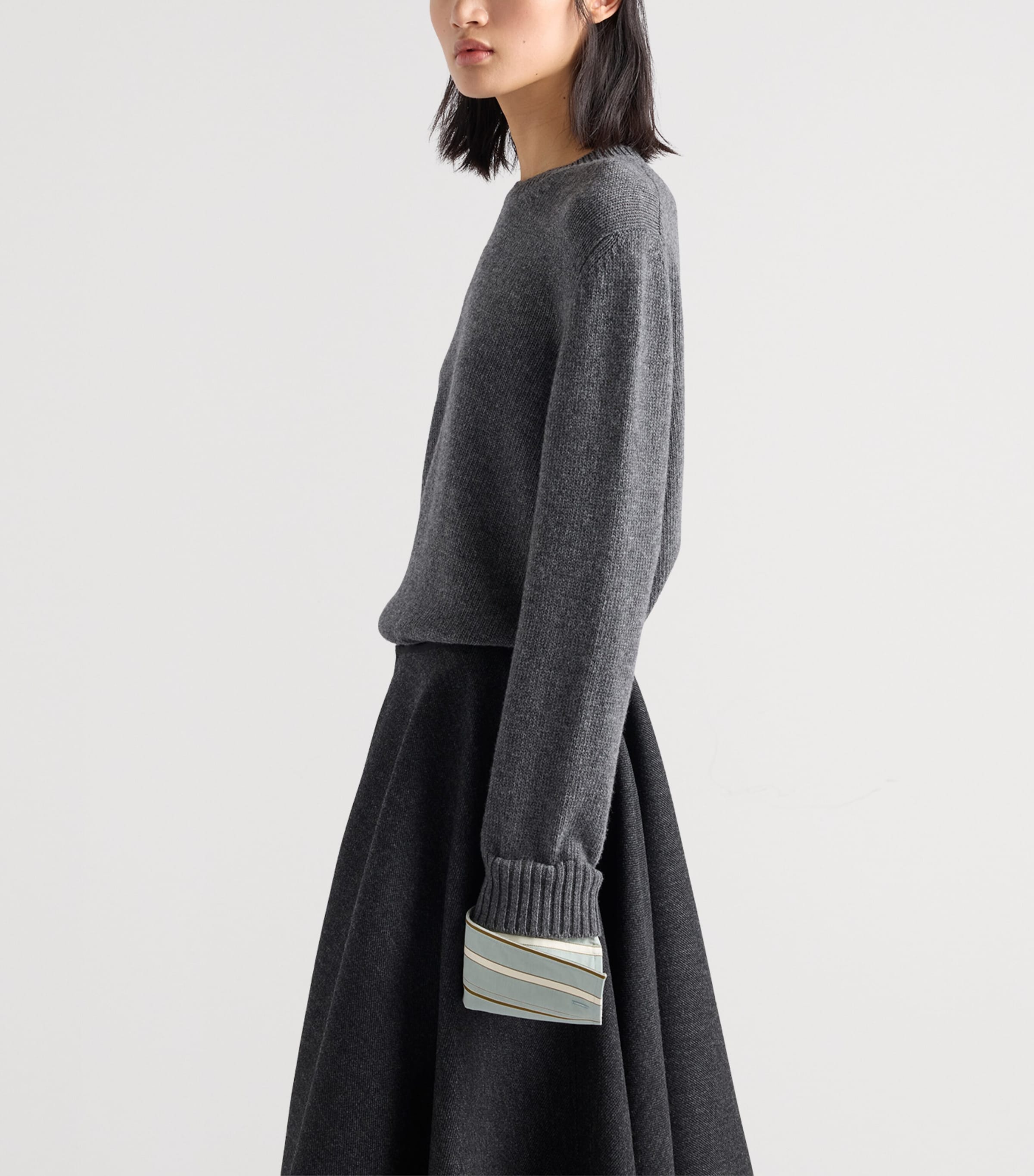 Prada Womens Wool-Cashmere Crew-Neck Sweater Grey Image 4