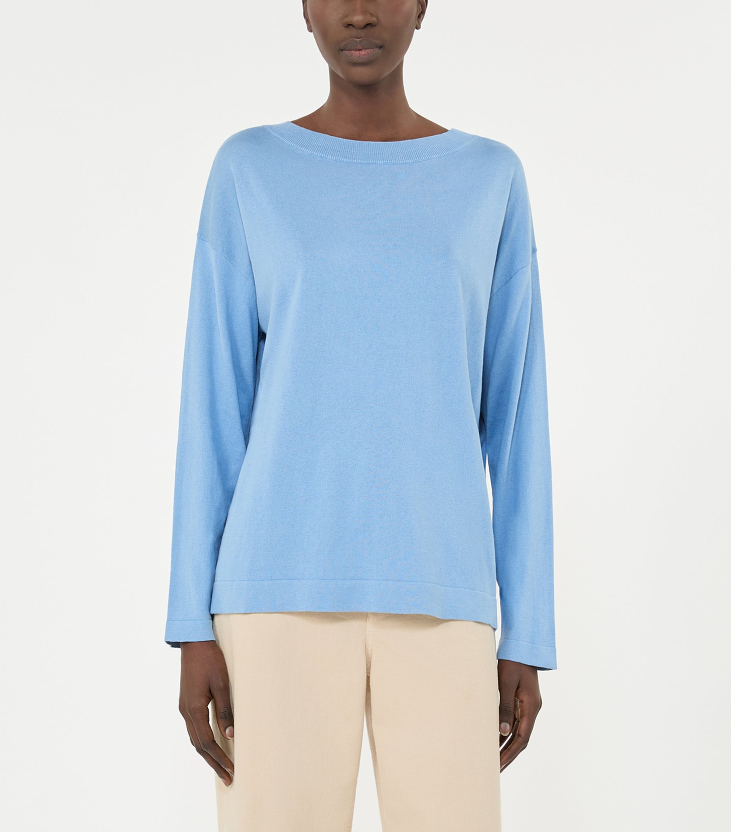Weekend Max Mara Womens Silk-Cotton Boat-Neck Sweater Light Blue Image 2