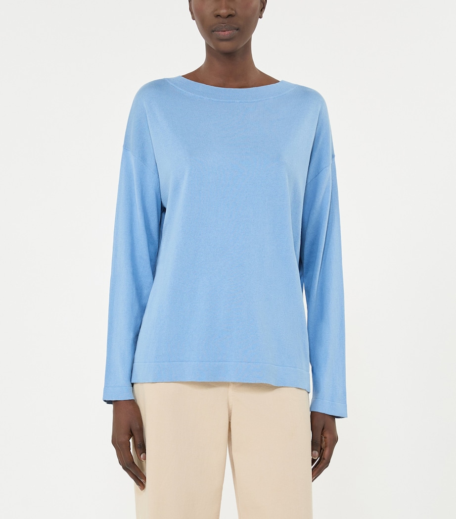 Weekend Max Mara Womens Silk-Cotton Boat-Neck Sweater Light Blue Image 2