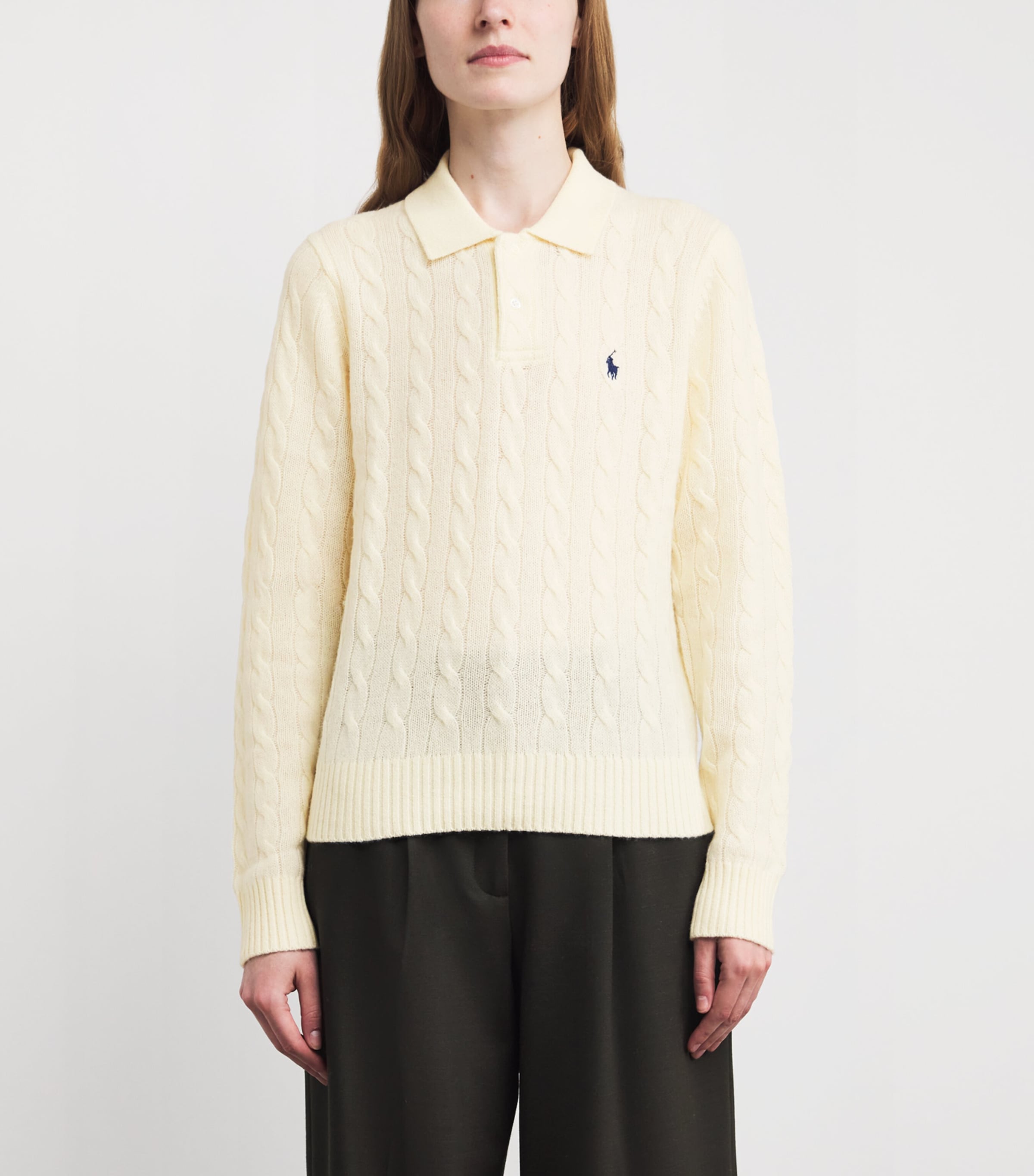 Wool-Cashmere Cable-Knit Polo Sweater AUTHENTIC CREAM Image 3