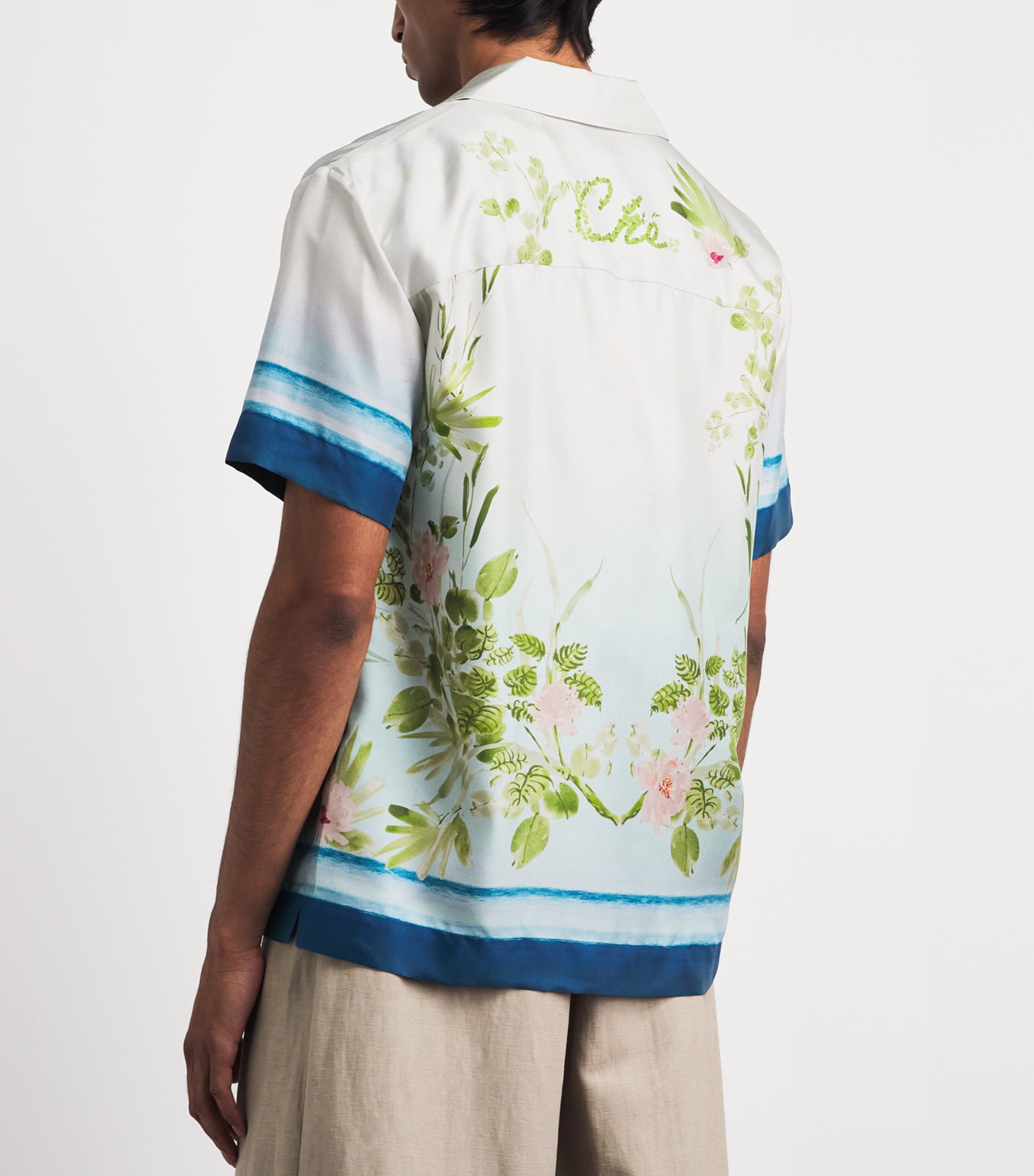 CHÉ Mens Silk Bloom Print Shirt Blue Image 5