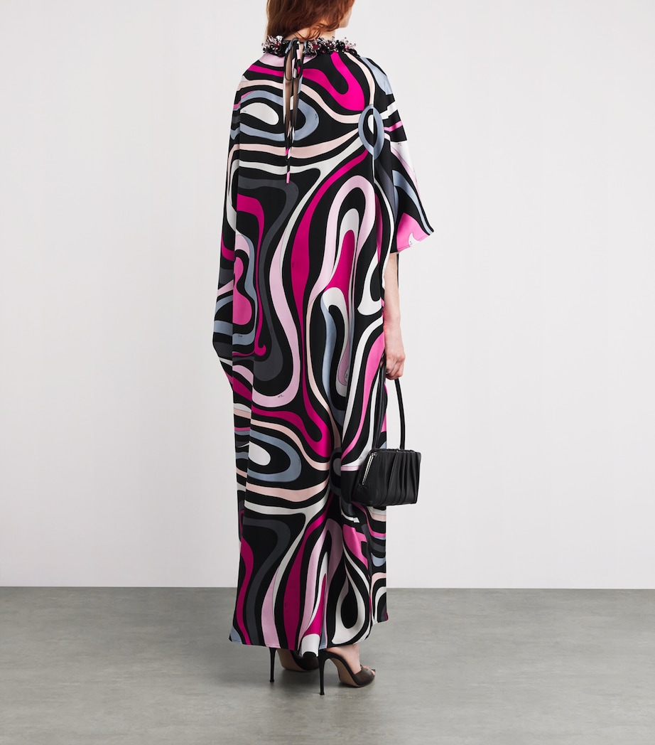 Silk Embellished Marmo Kaftan 003 NERO/FUXIA Image 3