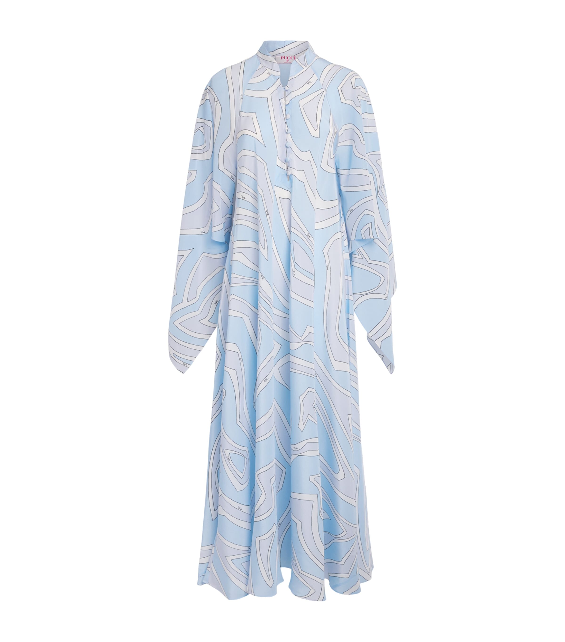 PUCCI Womens Silk Printed Kaftan Maxi Dress Light Blue Image 1
