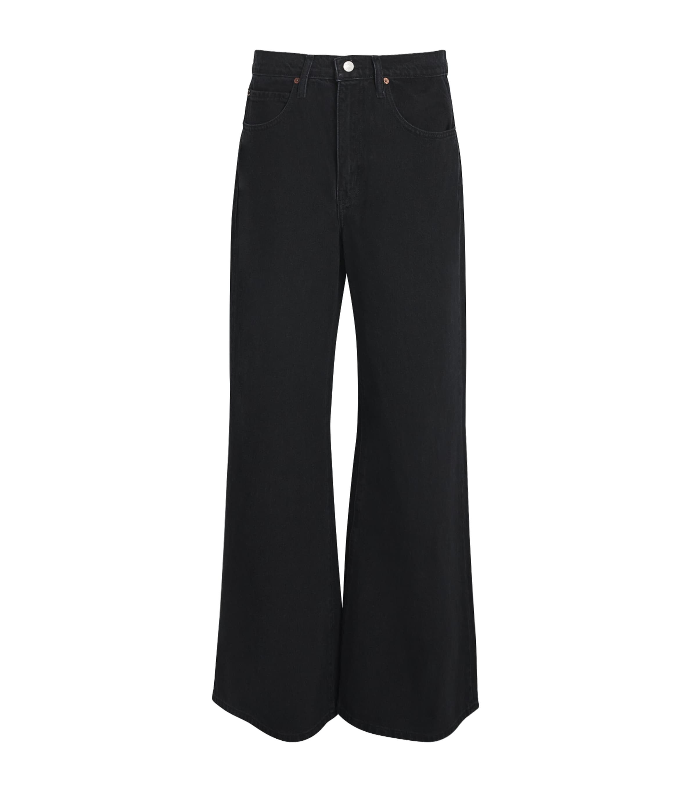 Shop Frame Easy Wide Flare Jeans In Black