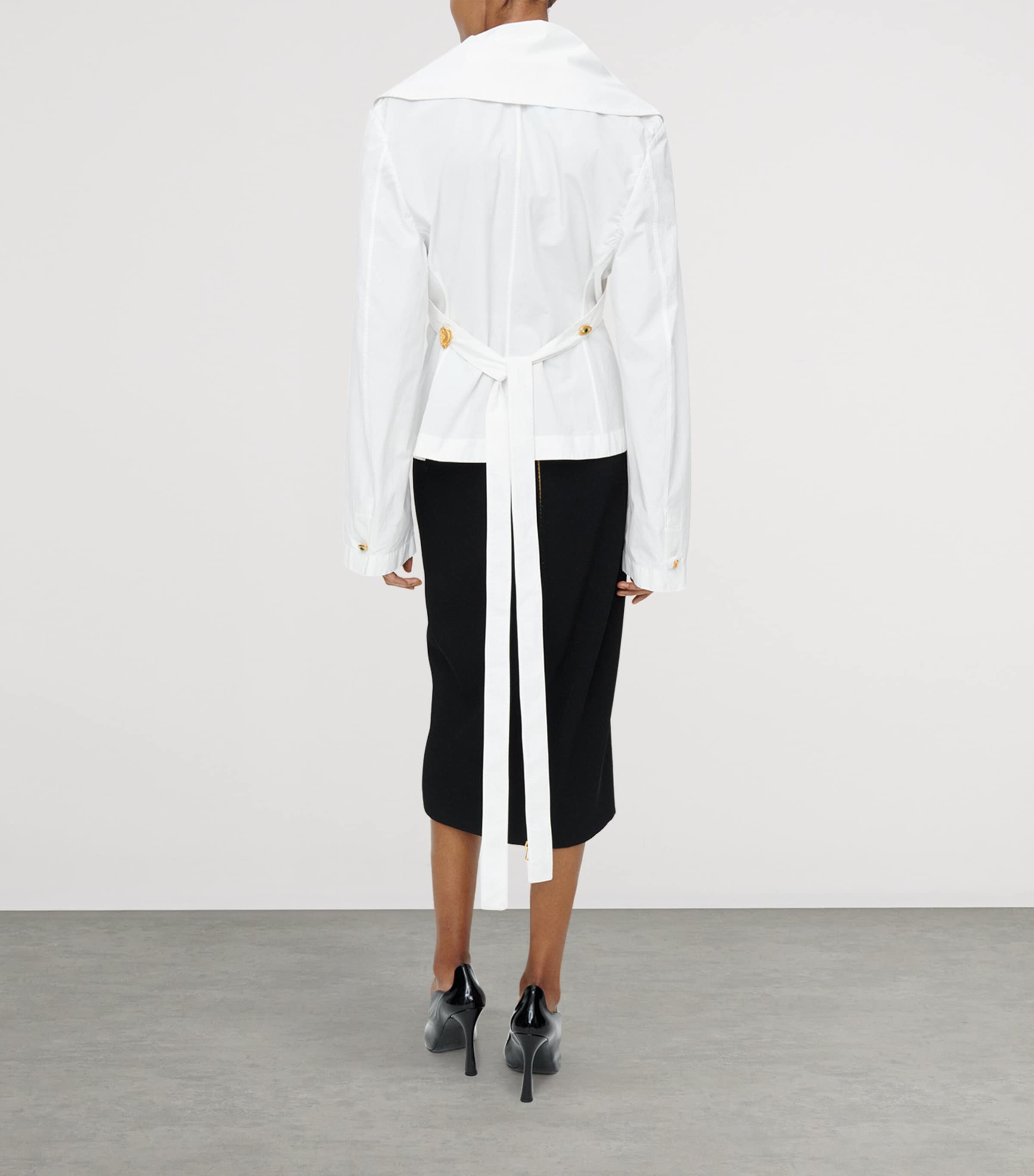 Cotton Crossover Collar Blouse 100 WHITE Image 3