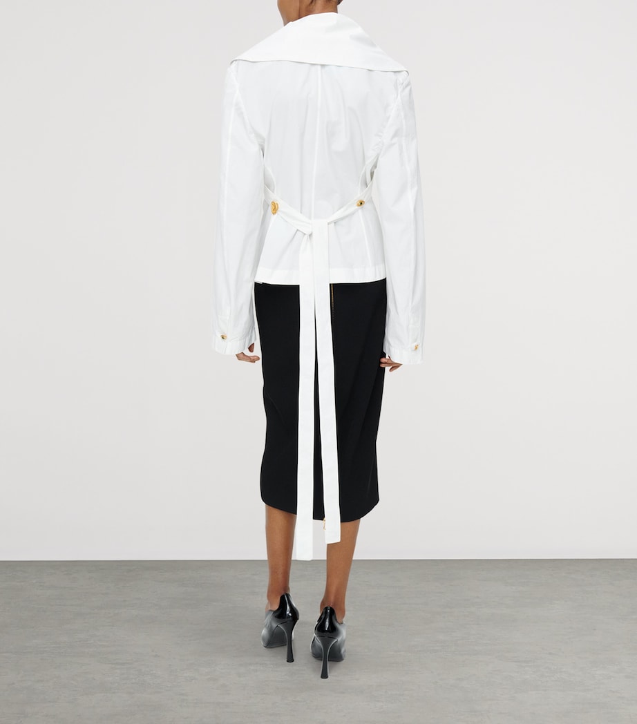 Cotton Crossover Collar Blouse 100 WHITE Image 3