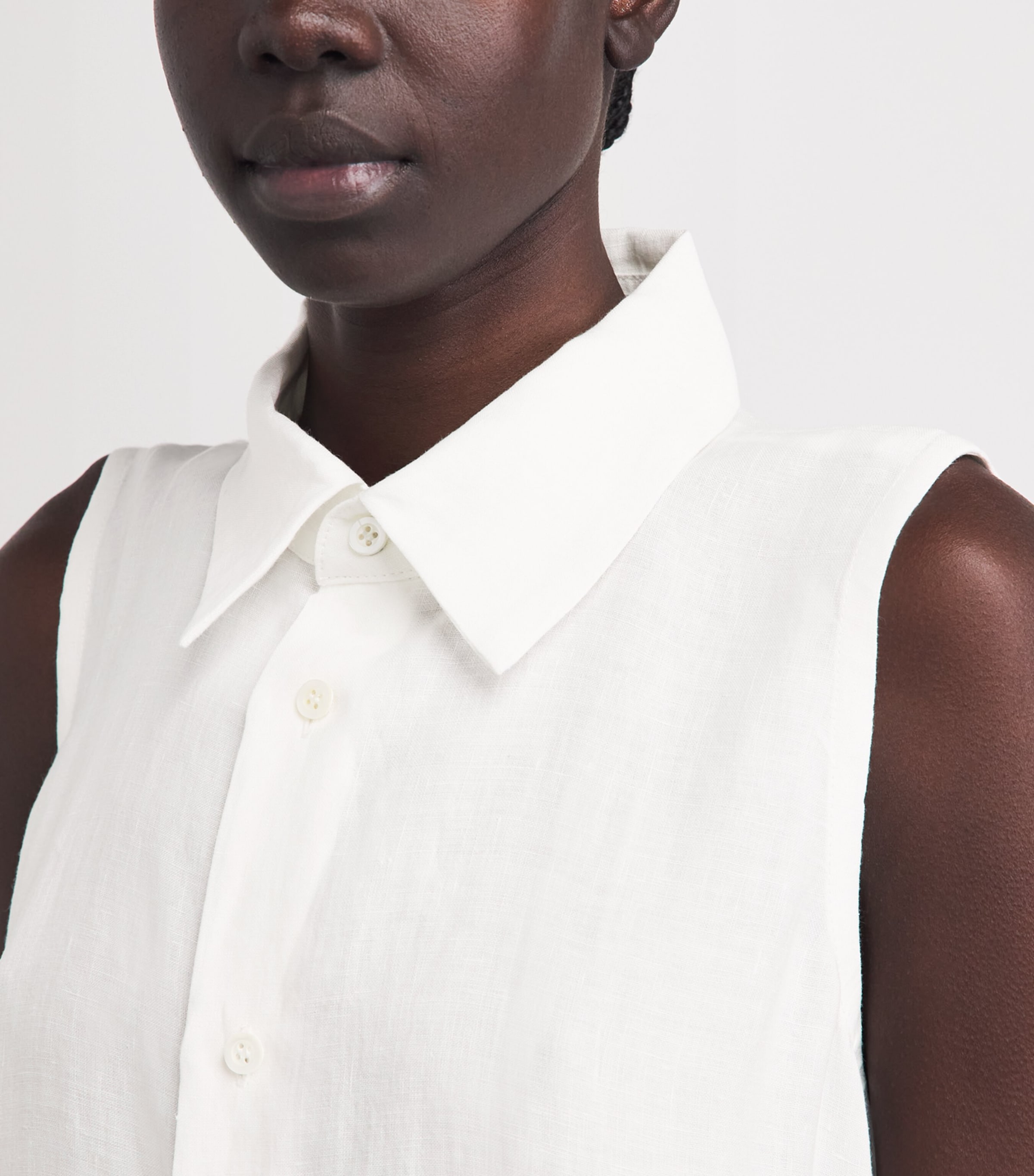 Eskandar Womens Linen Sleeveless Midi Shirt Dress White Image 3