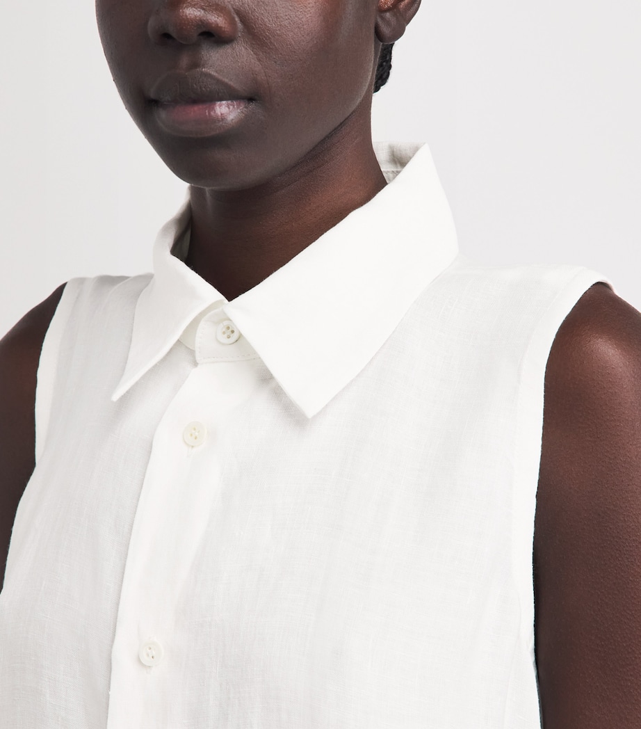 Eskandar Womens Linen Sleeveless Midi Shirt Dress White Image 3