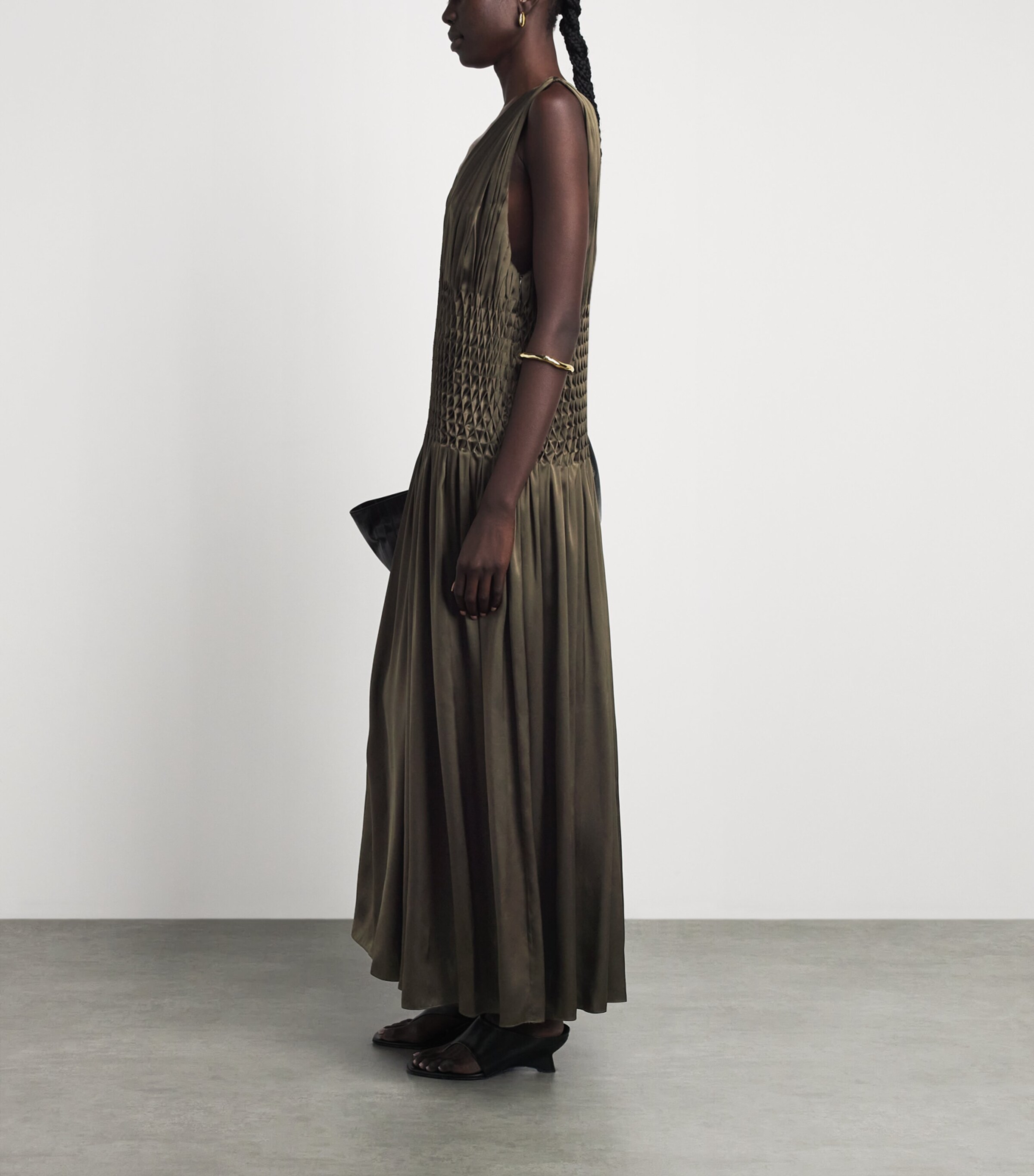 khaite green dress Silk Nola Midi Tulle dress