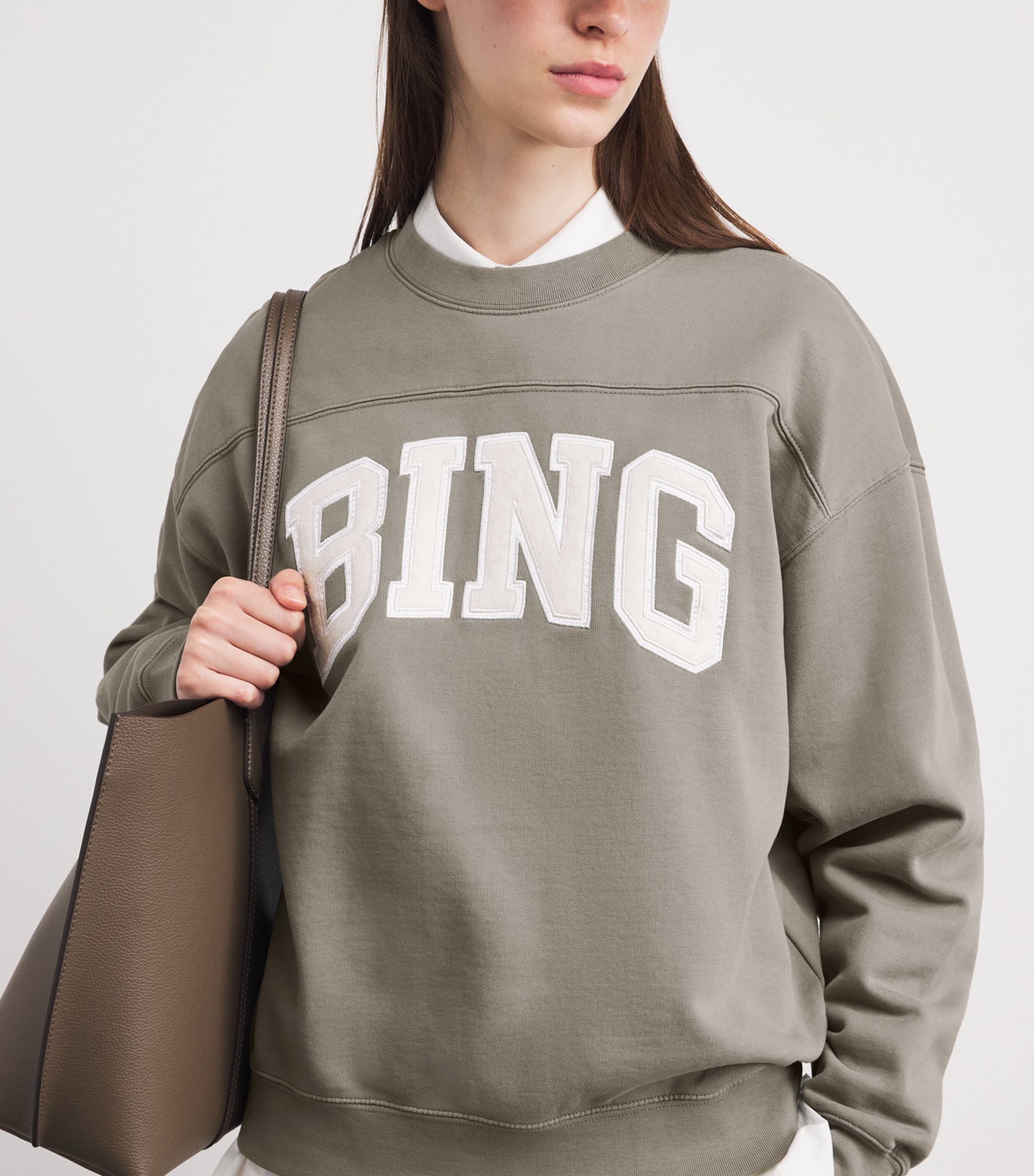 ANINE BING Womens Cotton Trenton Logo Sweatshirt Washed Olive Image 3