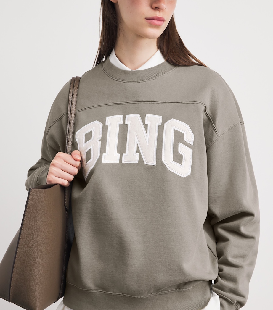 ANINE BING Womens Cotton Trenton Logo Sweatshirt Washed Olive Image 3
