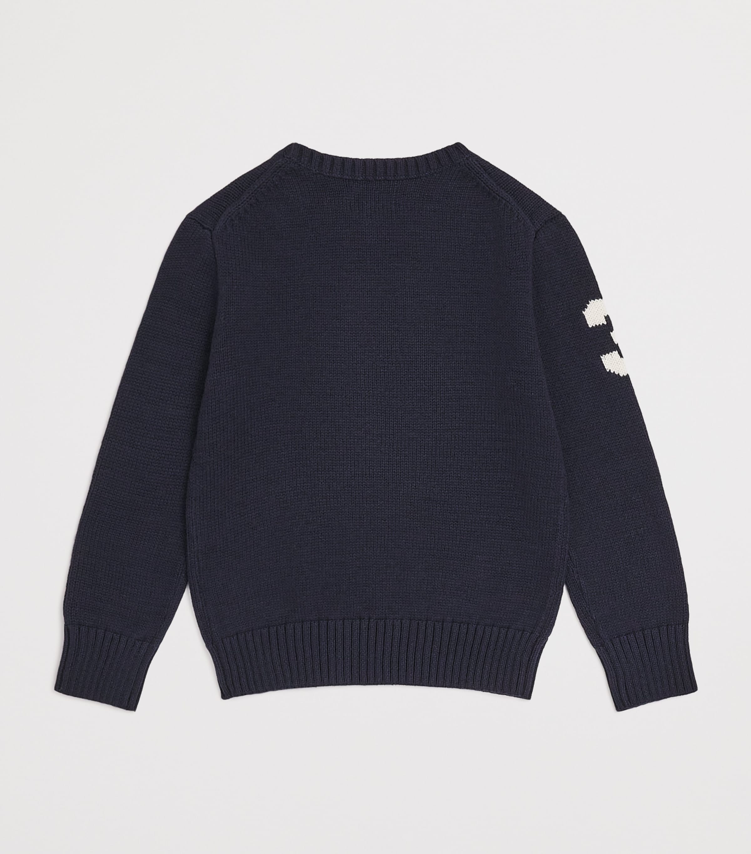 Cotton Polo Bear Sweater (6-14 Years) NAVY Image 2