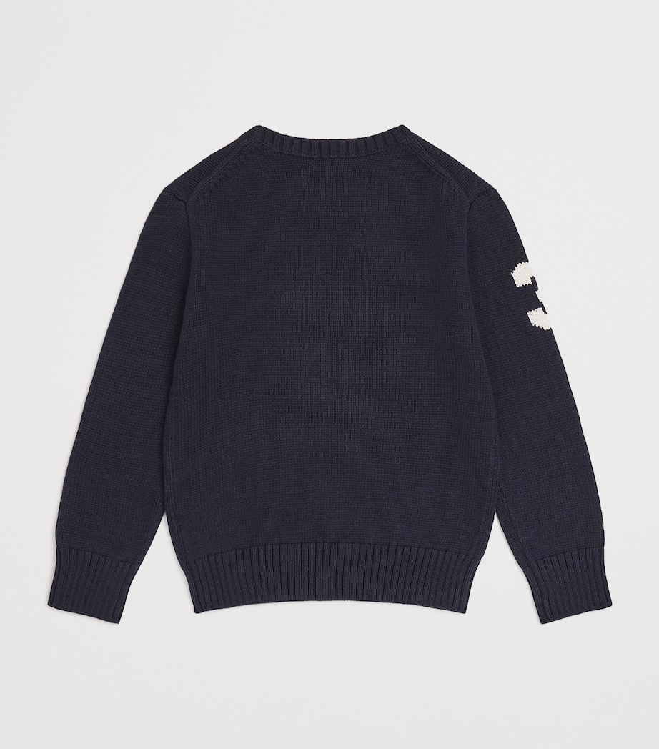 Cotton Polo Bear Sweater (6-14 Years) NAVY Image 2