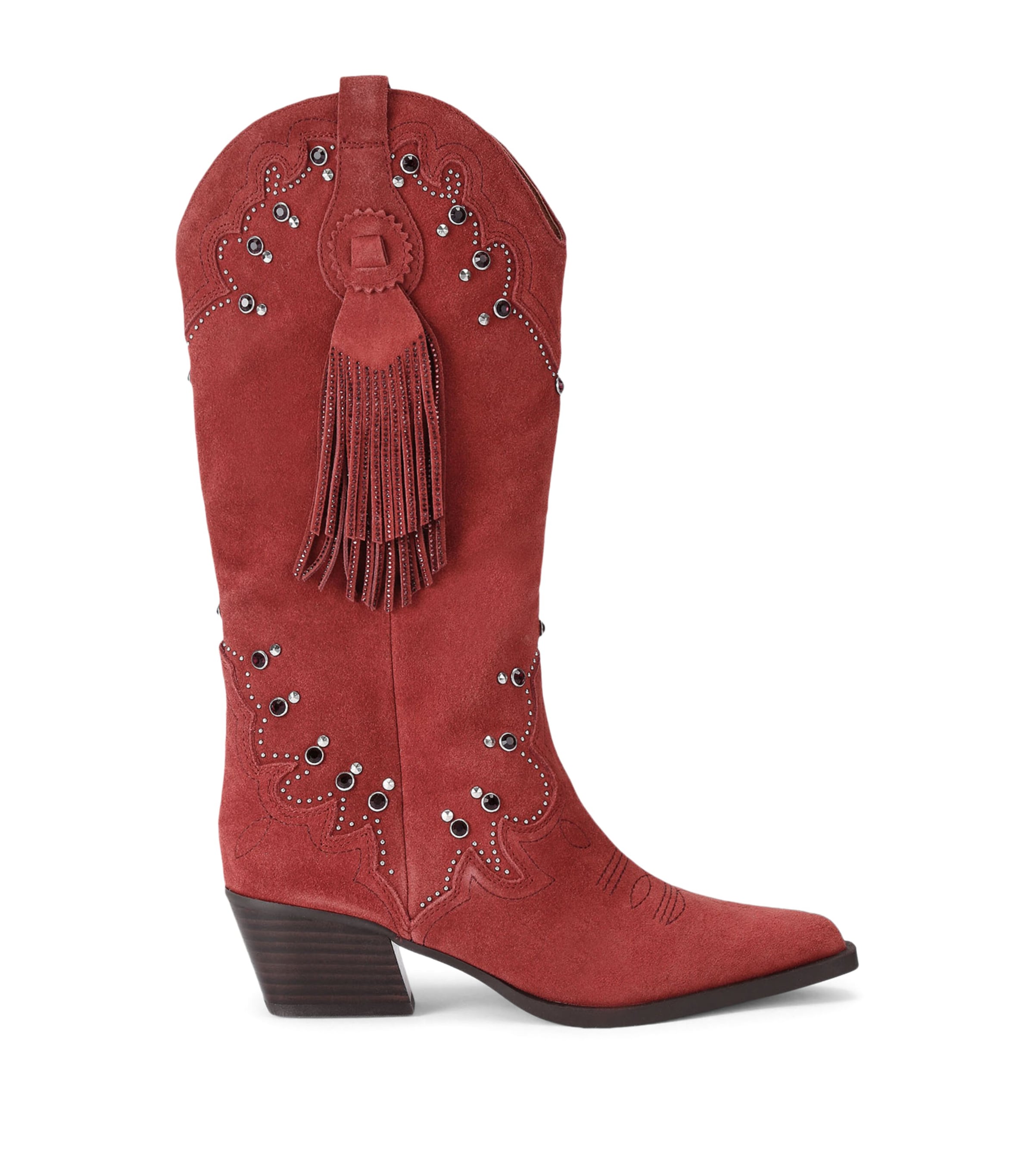 Kurt Geiger London Suede Cowboy Glasto Tassel Boots 50 Wine Image 1