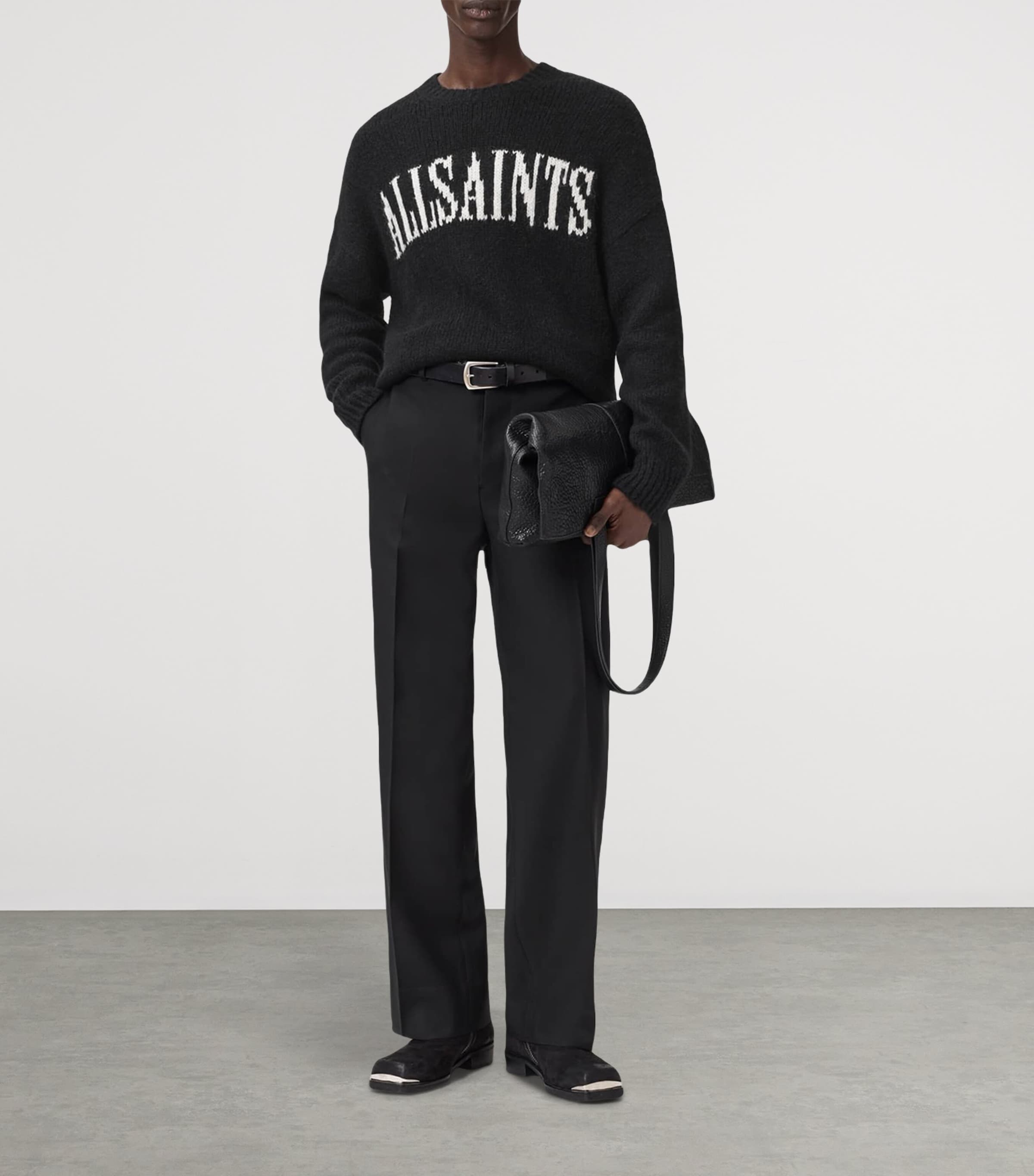 Organic Cotton-Blend Stokes Logo Sweater BLACK/ECRU WHITE Image 3