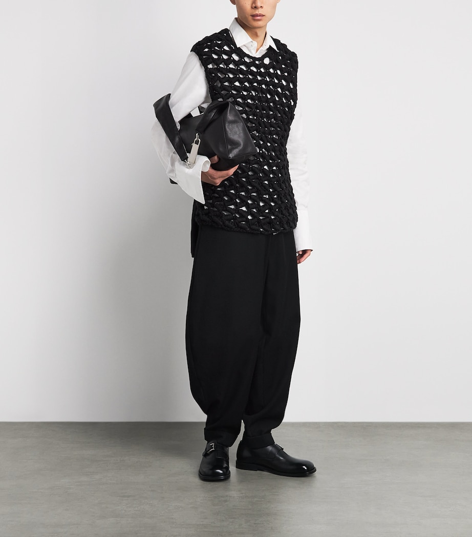 Comme Des Garçons Mens Wool-Blend Crochet Sweater Vest Black X Black Image 2