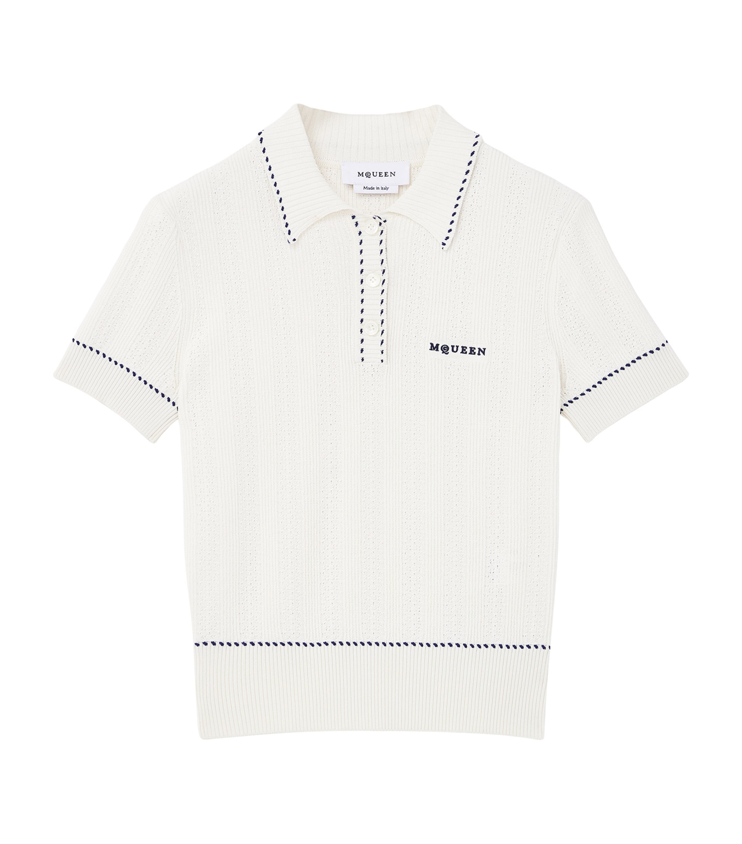 Alexander Mcqueen Running-stitch Polo Sweater In White