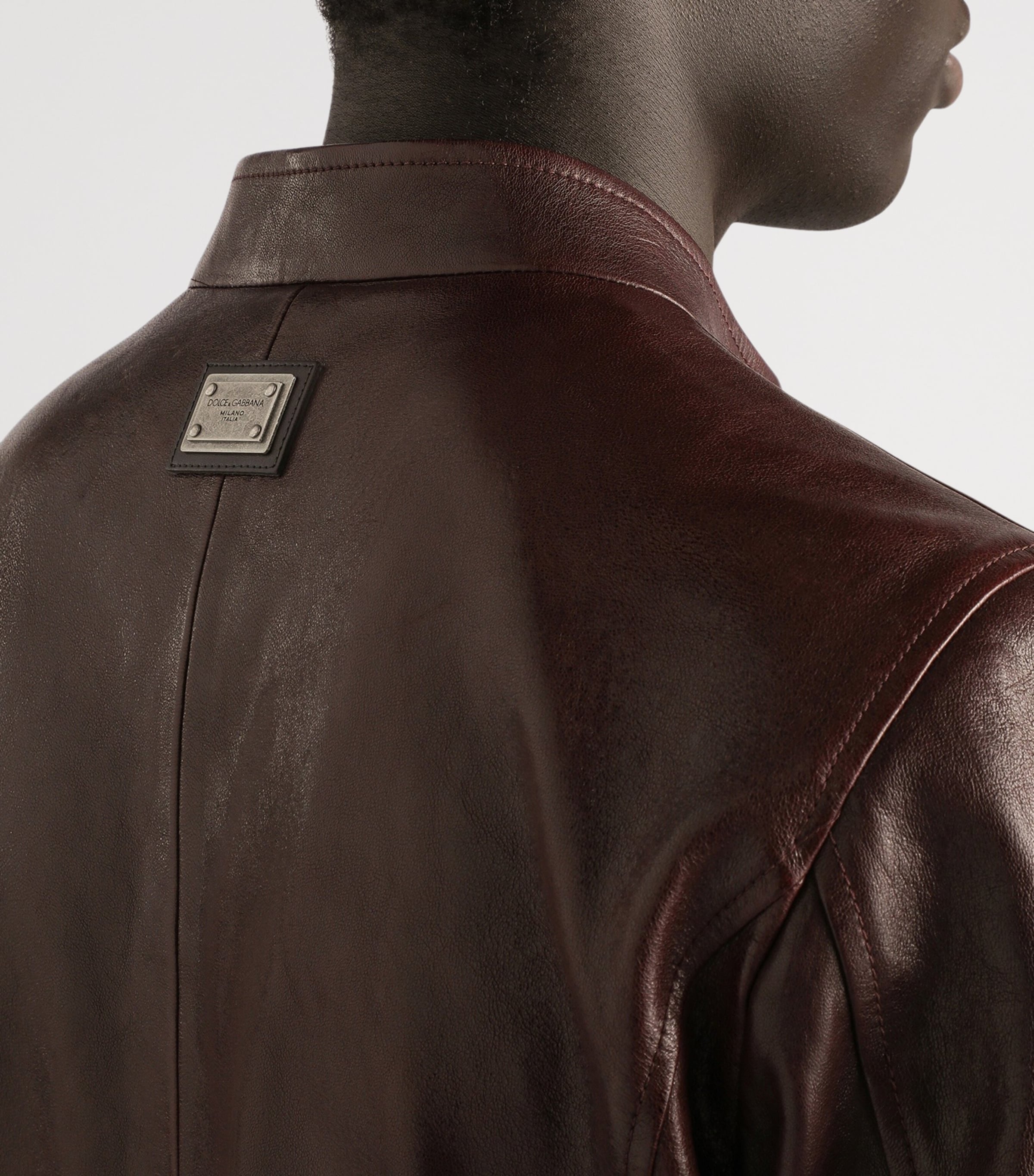 Dolce&Gabbana Mens Leather Moto Jacket Indigo Image 5