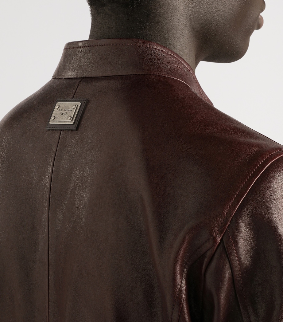 Dolce&Gabbana Mens Leather Moto Jacket Indigo Image 5