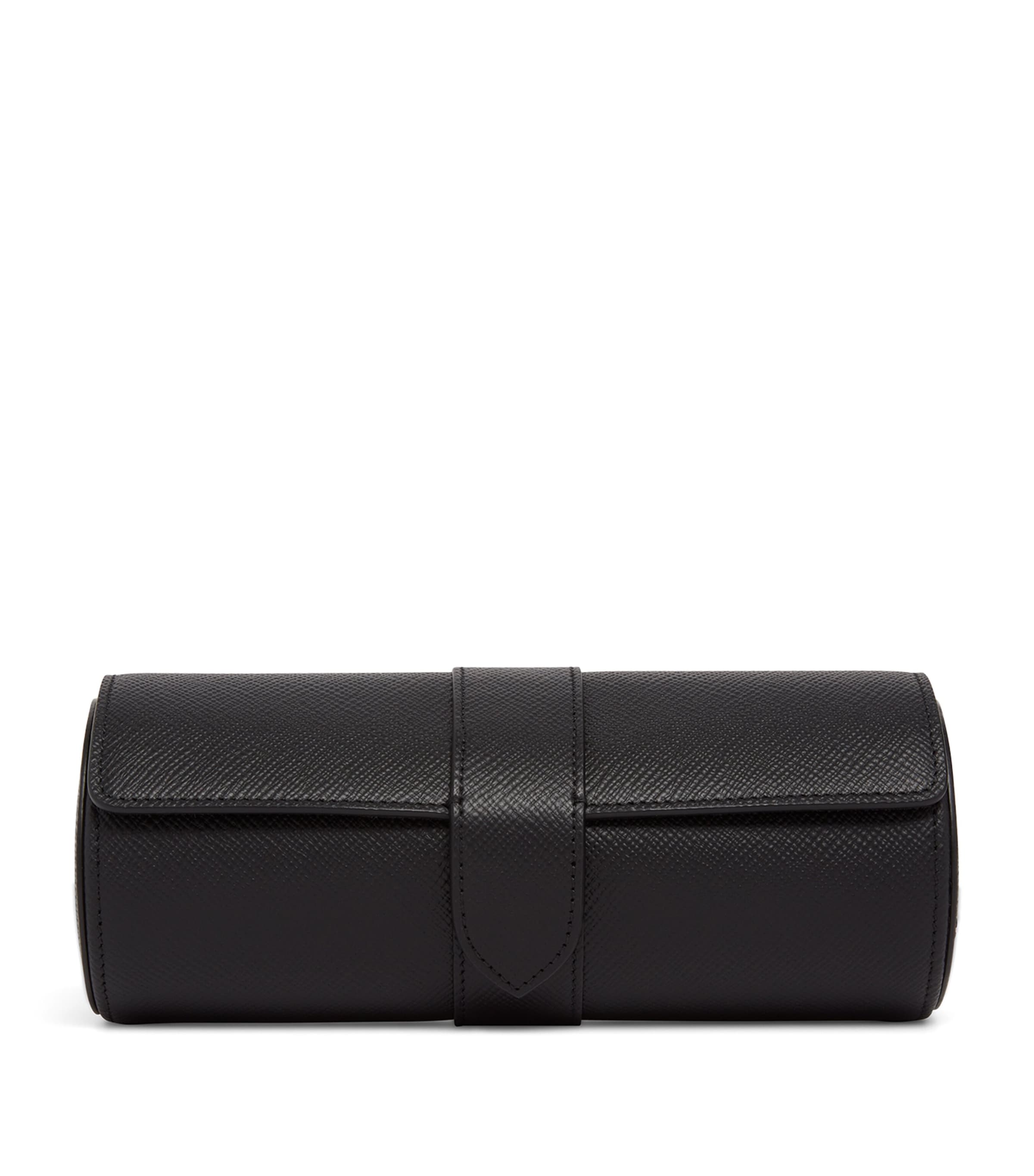 Smythson Panama Leather Watch Roll In Black