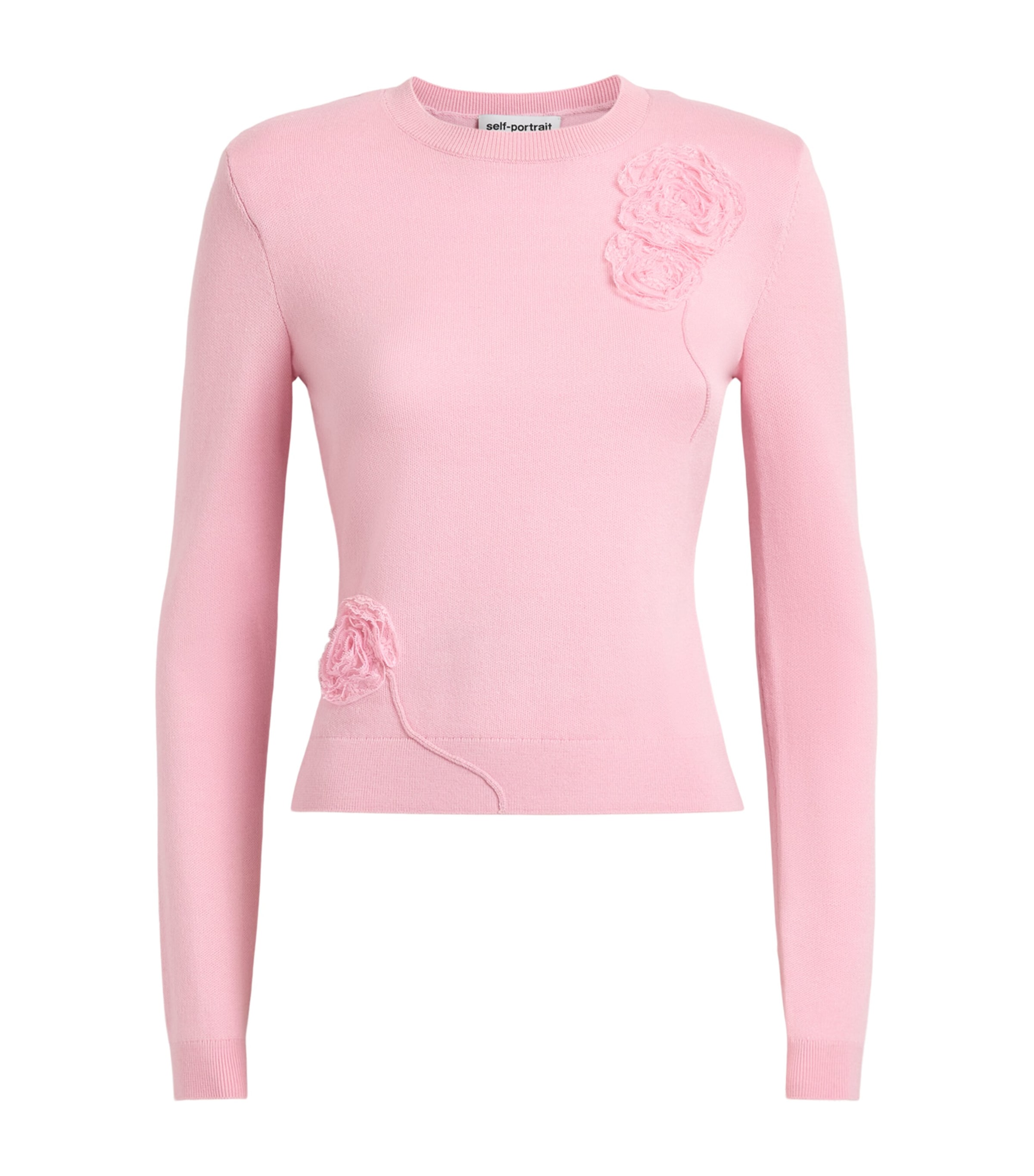 Self-Portrait Womens Flower Appliqué Sweater Pink Image 1