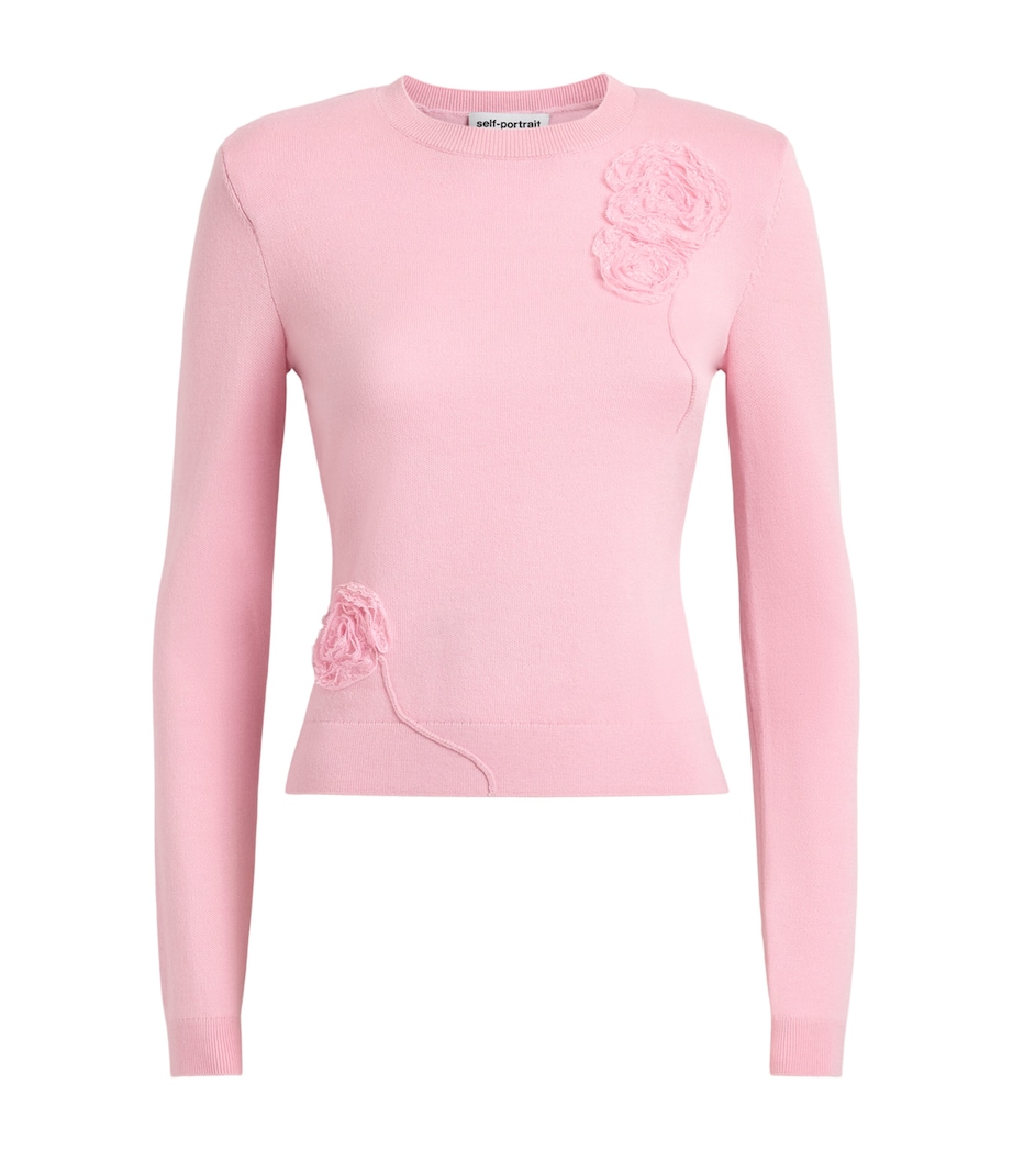 Self-Portrait Womens Flower Appliqué Sweater Pink Image 1