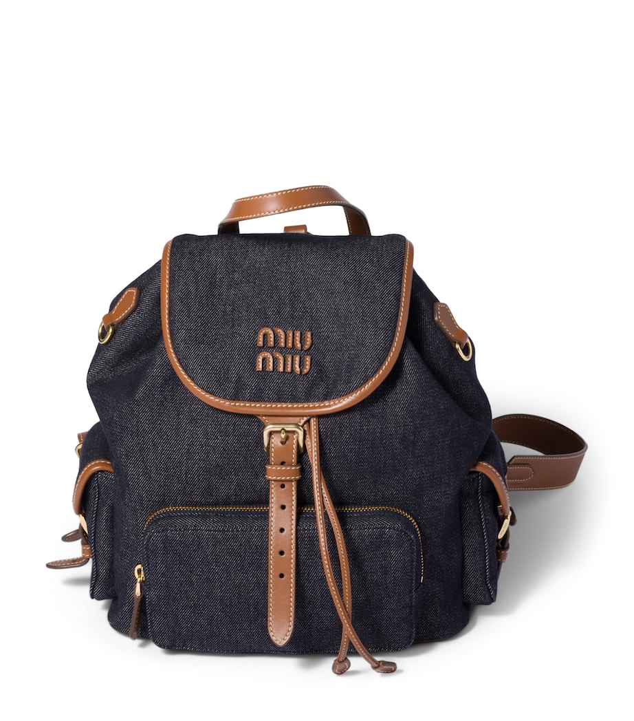 Miu Miu Denim-Leather Backpack Blue Image 1