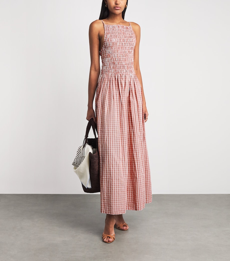 Faithfull The Brand Womens Cotton Shirred Laia Midi Dress Paloma Chk Cnnmn Wht Image 2