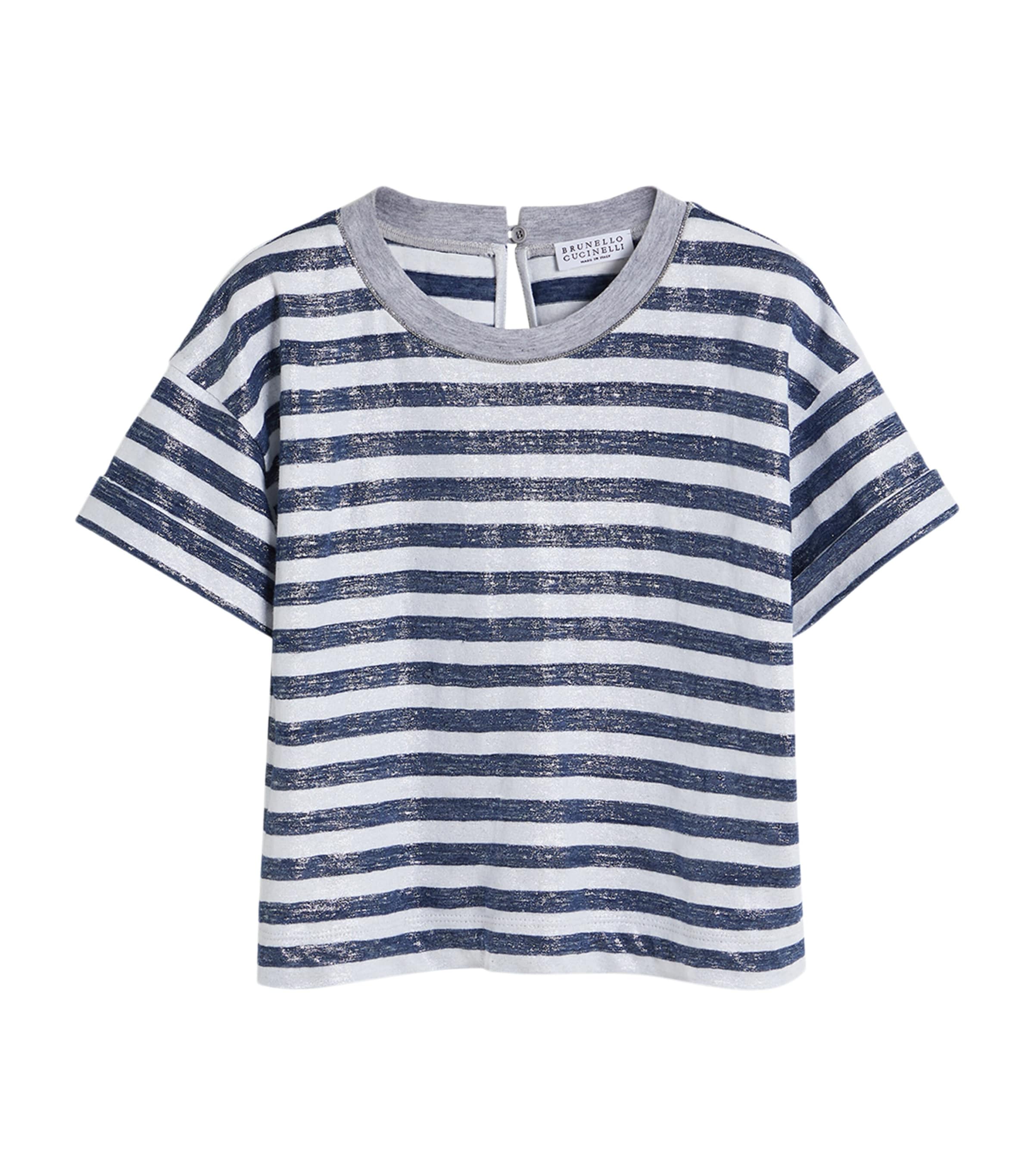 Brunello Cucinelli Kids Linen-Cotton Stripe T-Shirt (4-6 Years) Image 1