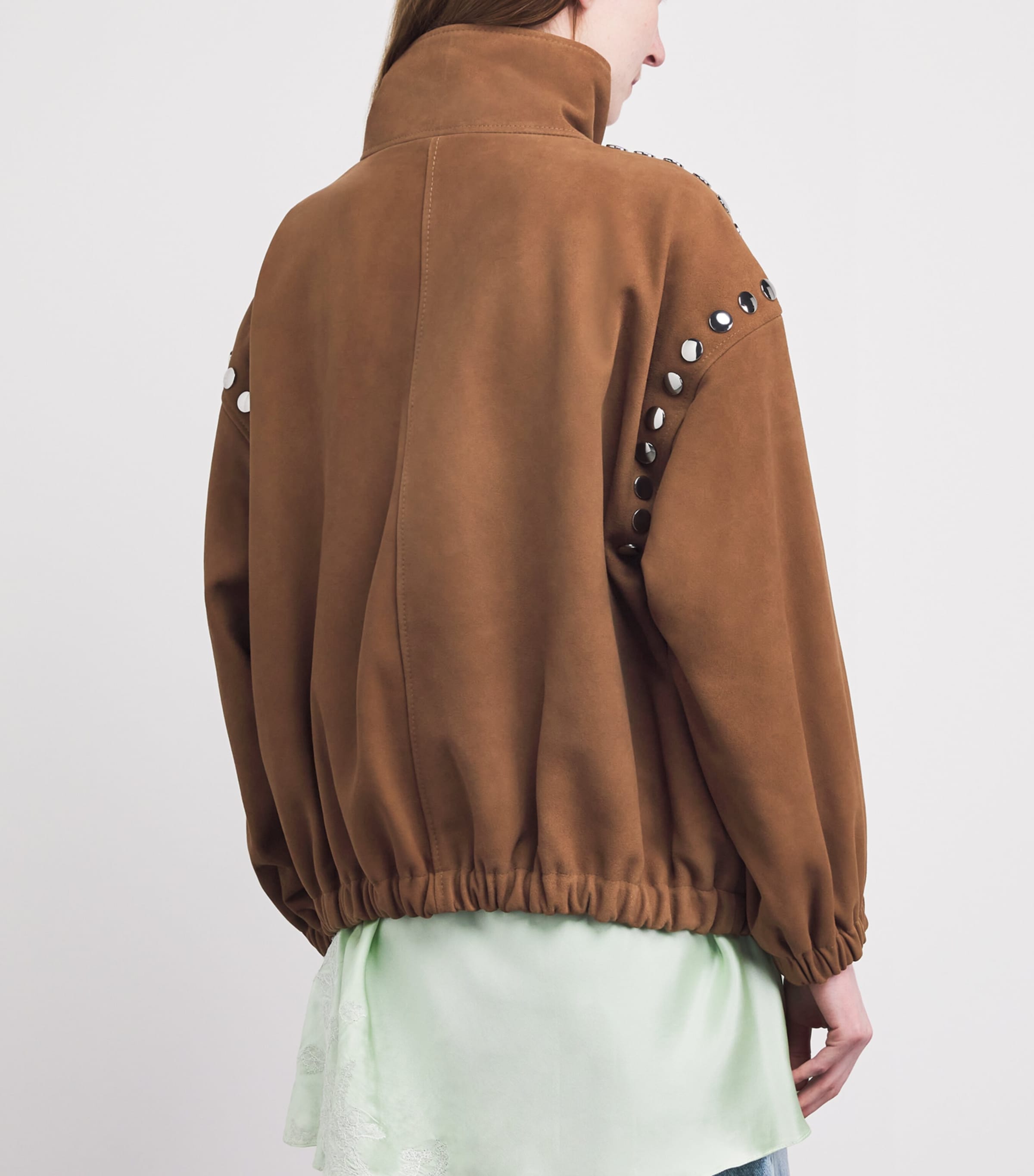 Suede Studded Bomber Jacket CAMEL Image 5