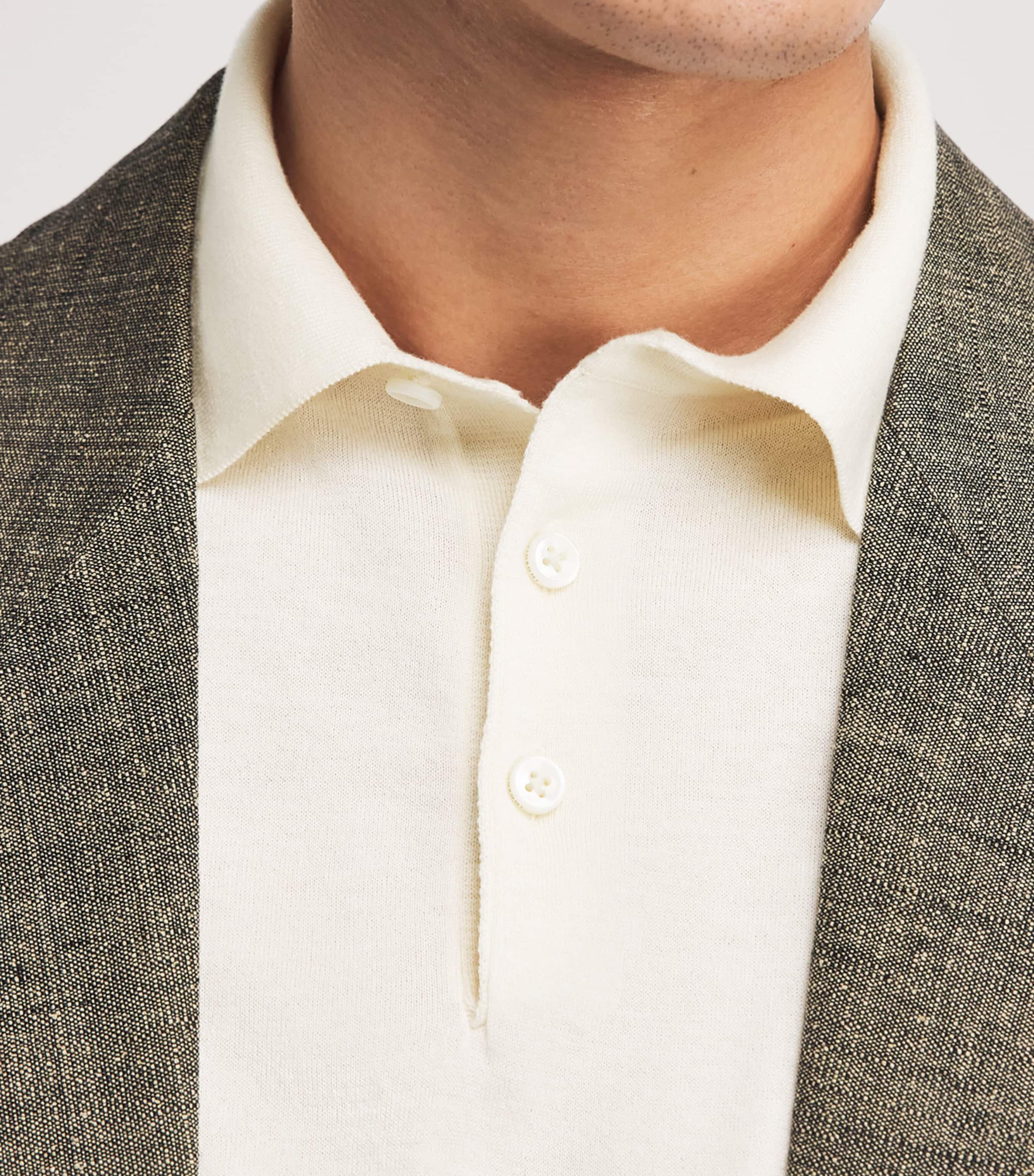 Fioroni Cashmere Mens Cotton-Cashmere Polo Shirt Bianco Image 3